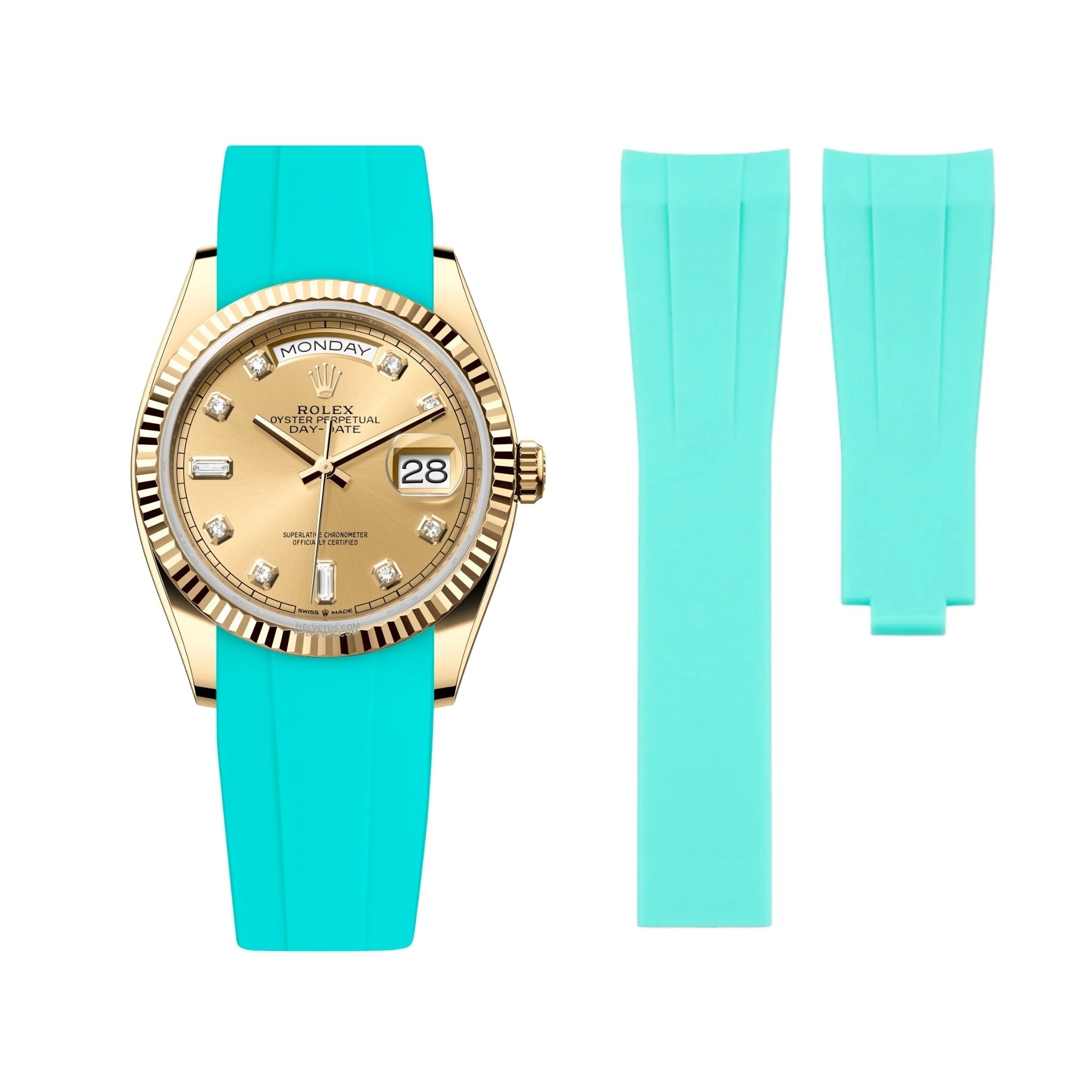 Deployant Rubber Strap - For Rolex Day - Date 40 - Turquoise - Helvetus