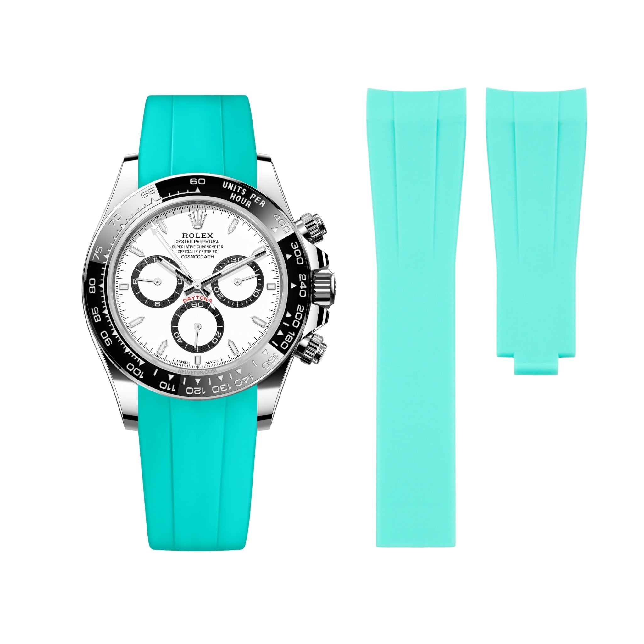 Deployant Rubber Strap - For Rolex Daytona - Turquoise - Helvetus