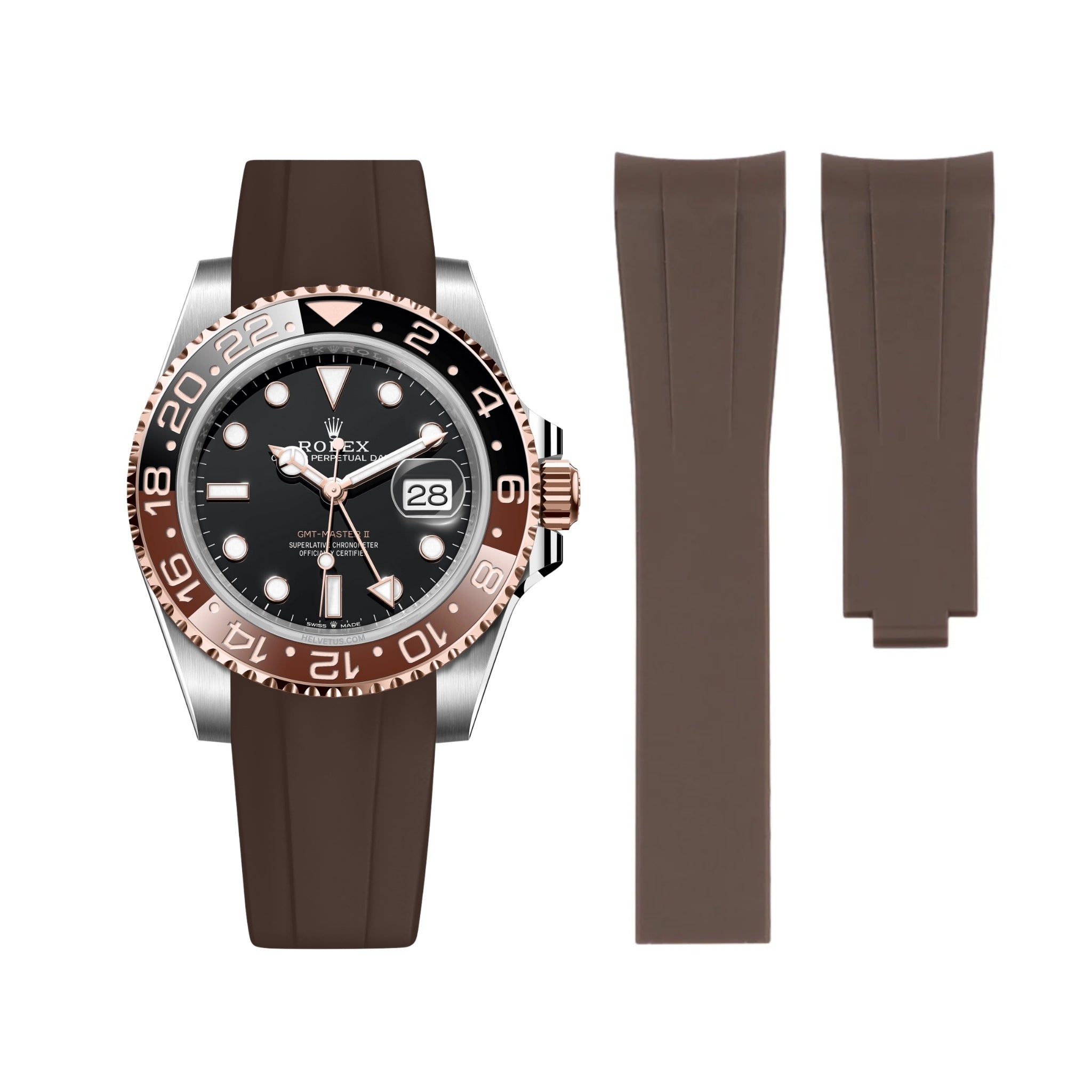 Deployant Rubber Strap - For Rolex GMT - Master II - Brown - Helvetus