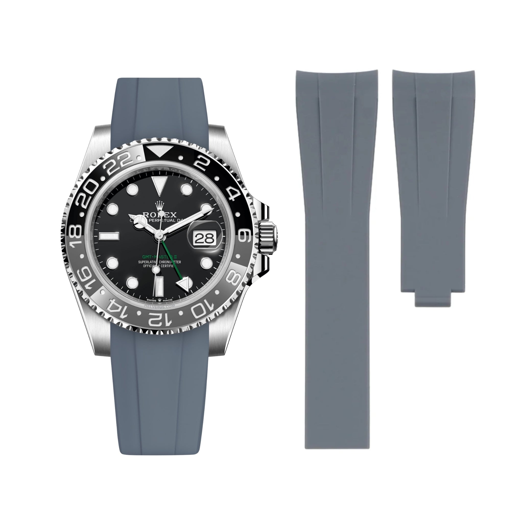 Deployant Rubber Strap - For Rolex GMT - Master II - Grey - Helvetus