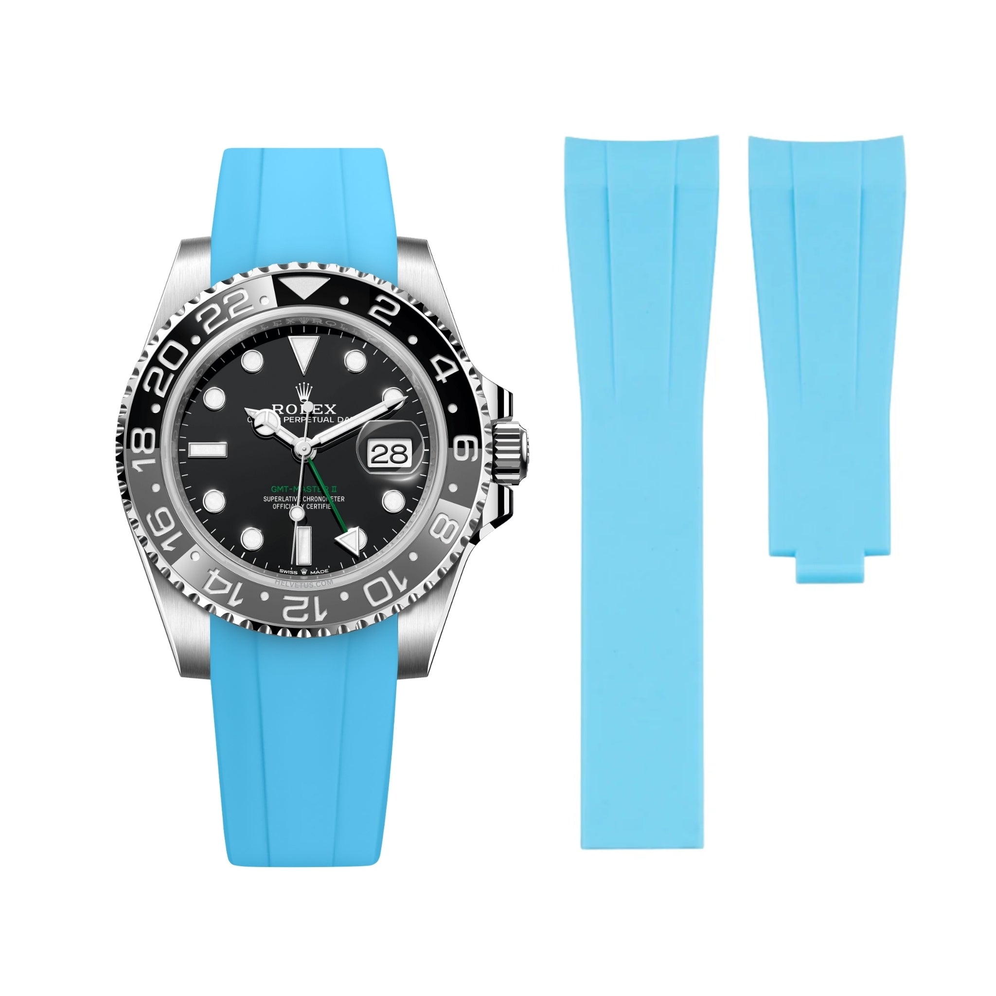 Deployant Rubber Strap - For Rolex GMT - Master II - Light Blue - Helvetus