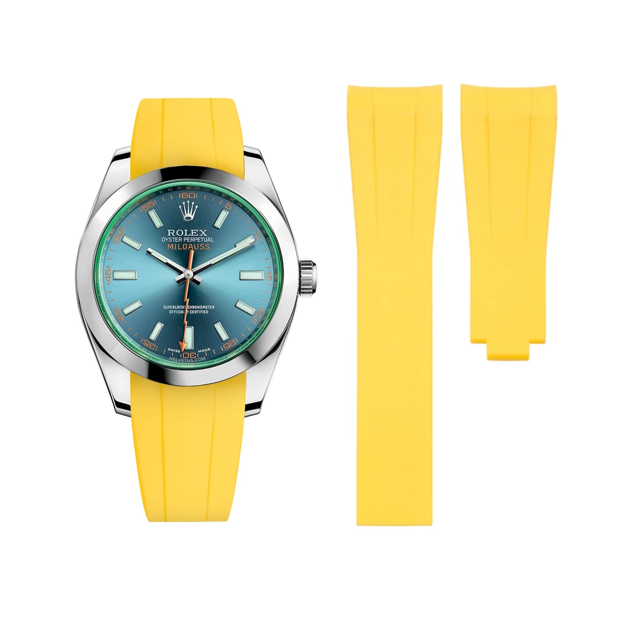 Deployant Rubber Strap - For Rolex Milgauss - Yellow - Helvetus