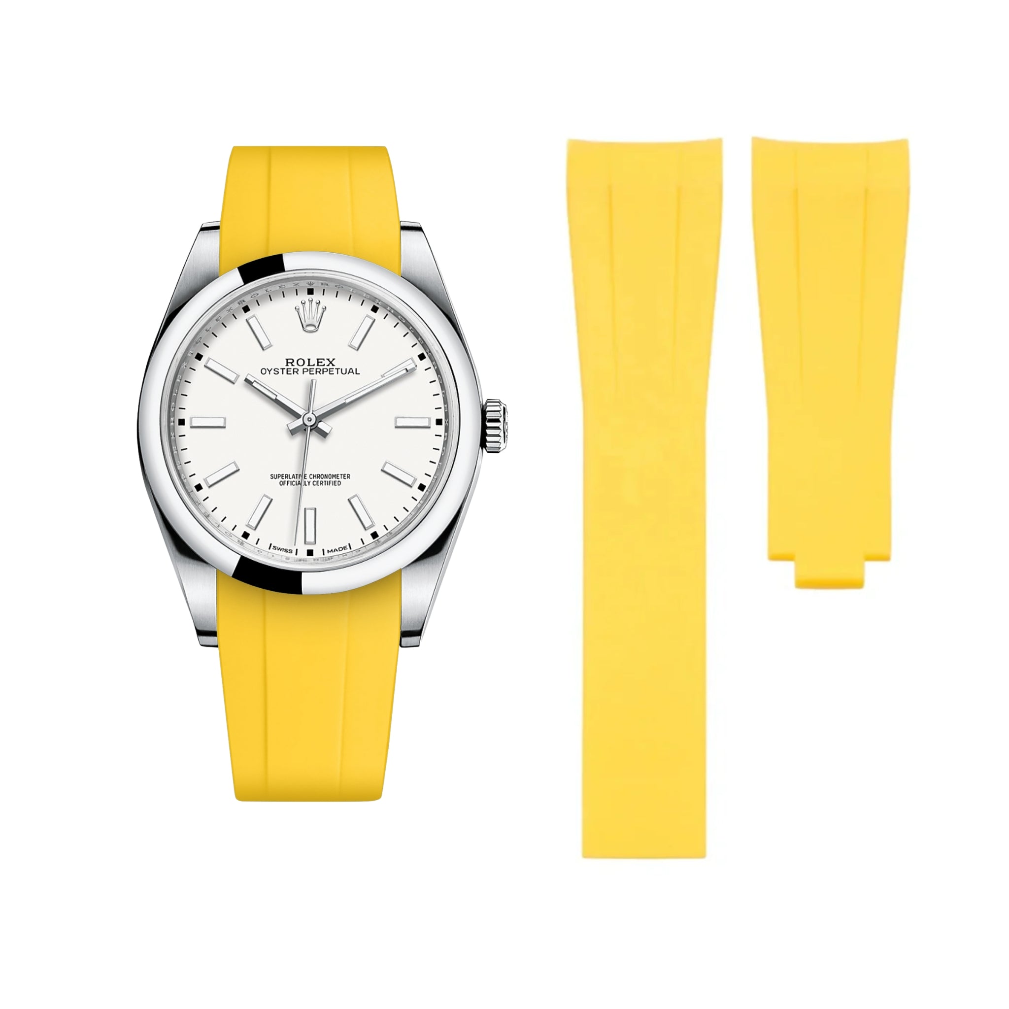 Deployant Rubber Strap - For Rolex Oyster Perpetual 39mm - Yellow - Helvetus