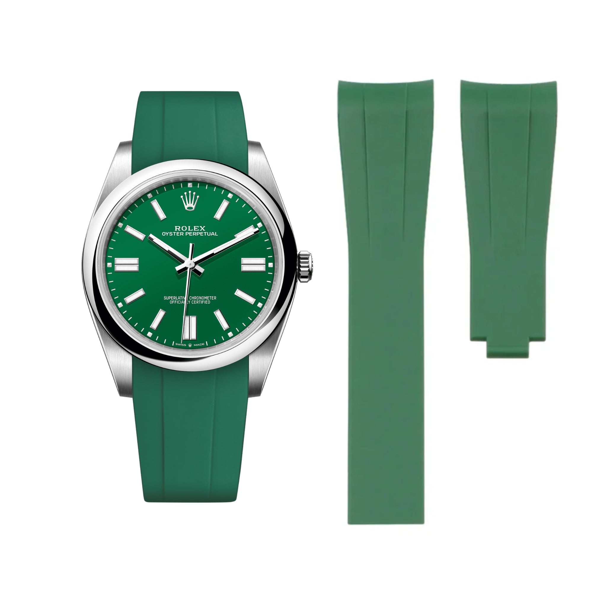 Deployant Rubber Strap - For Rolex Oyster Perpetual 41mm - Green - Helvetus