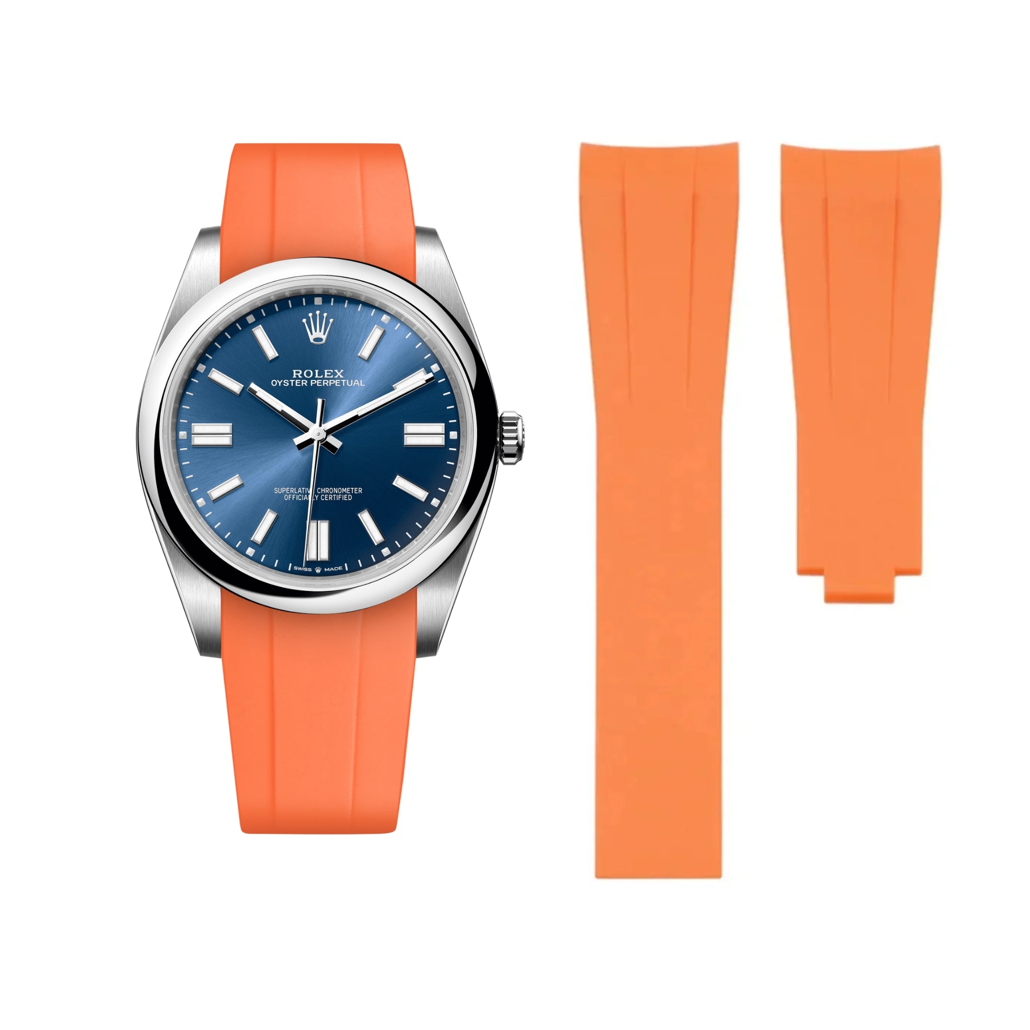 Deployant Rubber Strap - For Rolex Oyster Perpetual 41mm - Orange - Helvetus