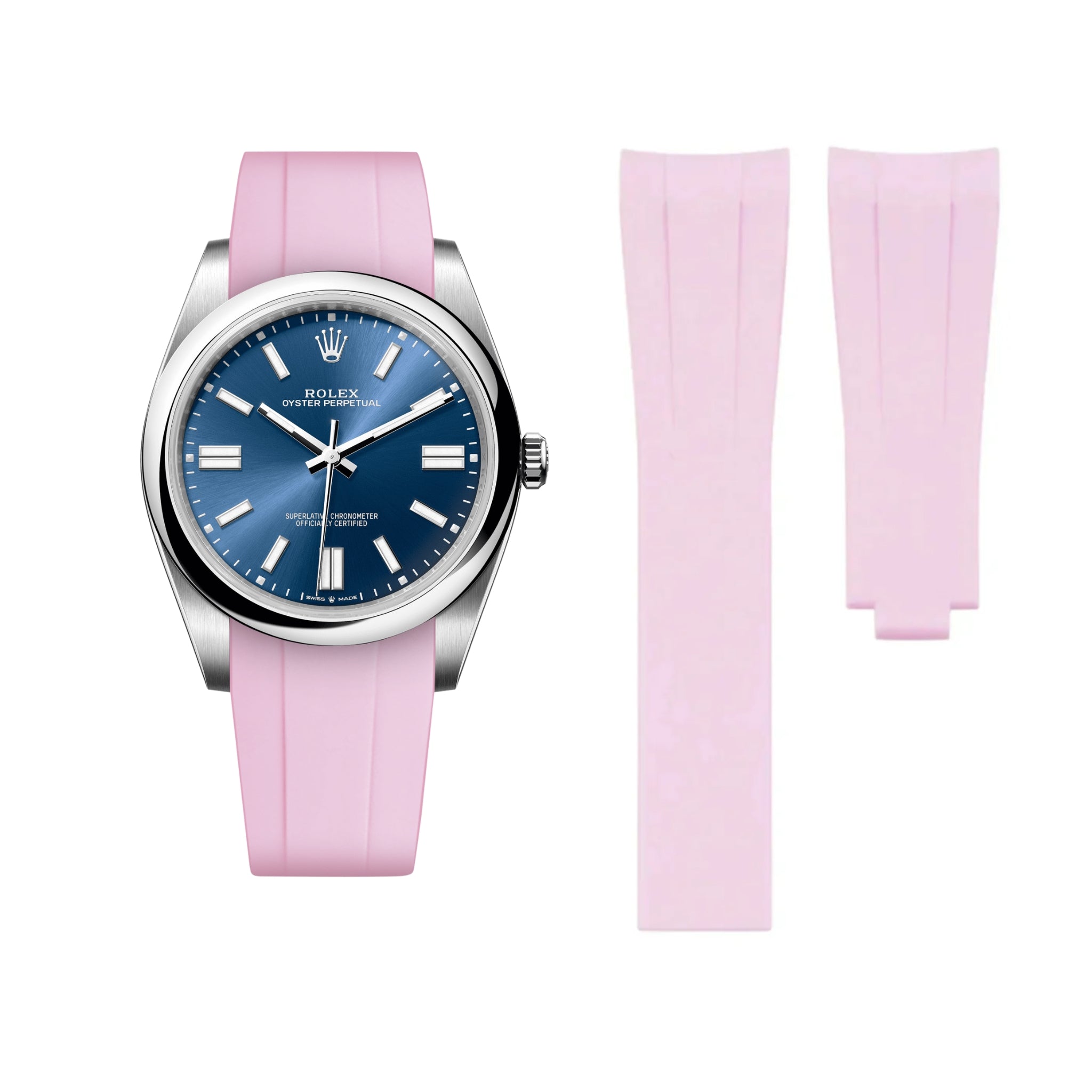 Deployant Rubber Strap - For Rolex Oyster Perpetual 41mm - Pink - Helvetus