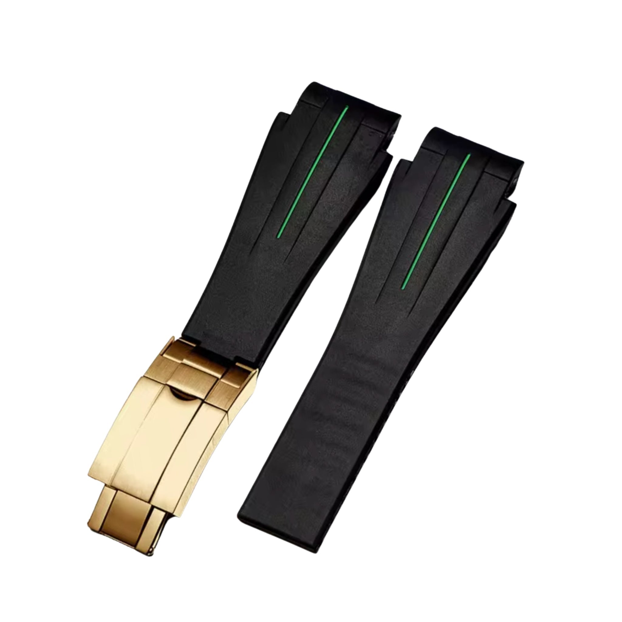 Deployant Rubber Strap - For Rolex Sea - Dweller Deepsea - Black w/Green Line | LuxLine® - Helvetus