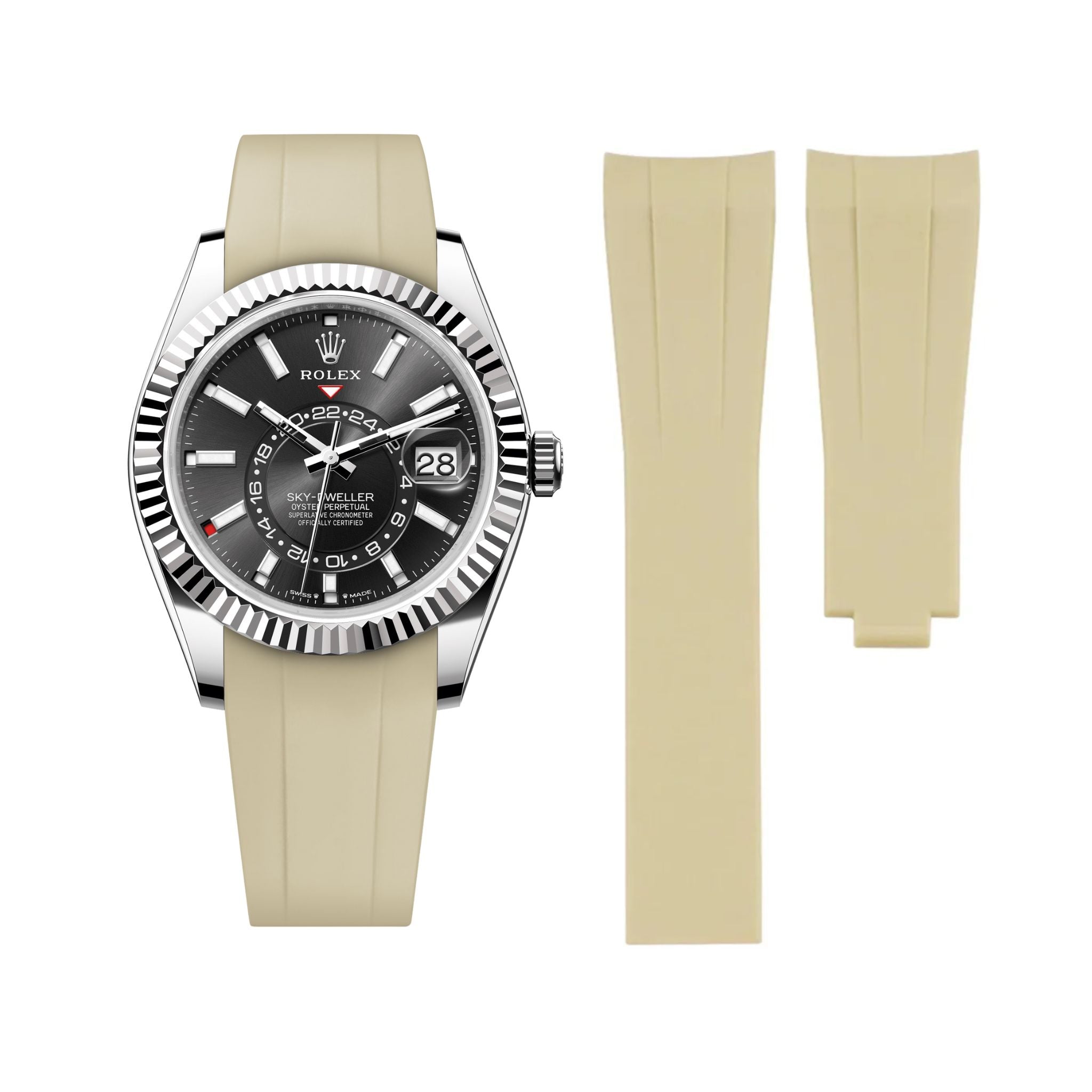 Deployant Rubber Strap - For Rolex Sky - Dweller - Beige - Helvetus