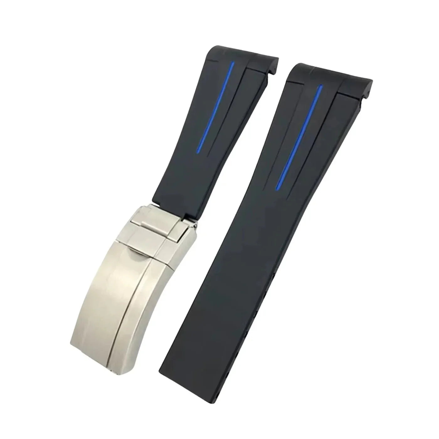 Deployant Rubber Strap - For Rolex Sky - Dweller - Black w/Blue Line | LuxLine® - Helvetus