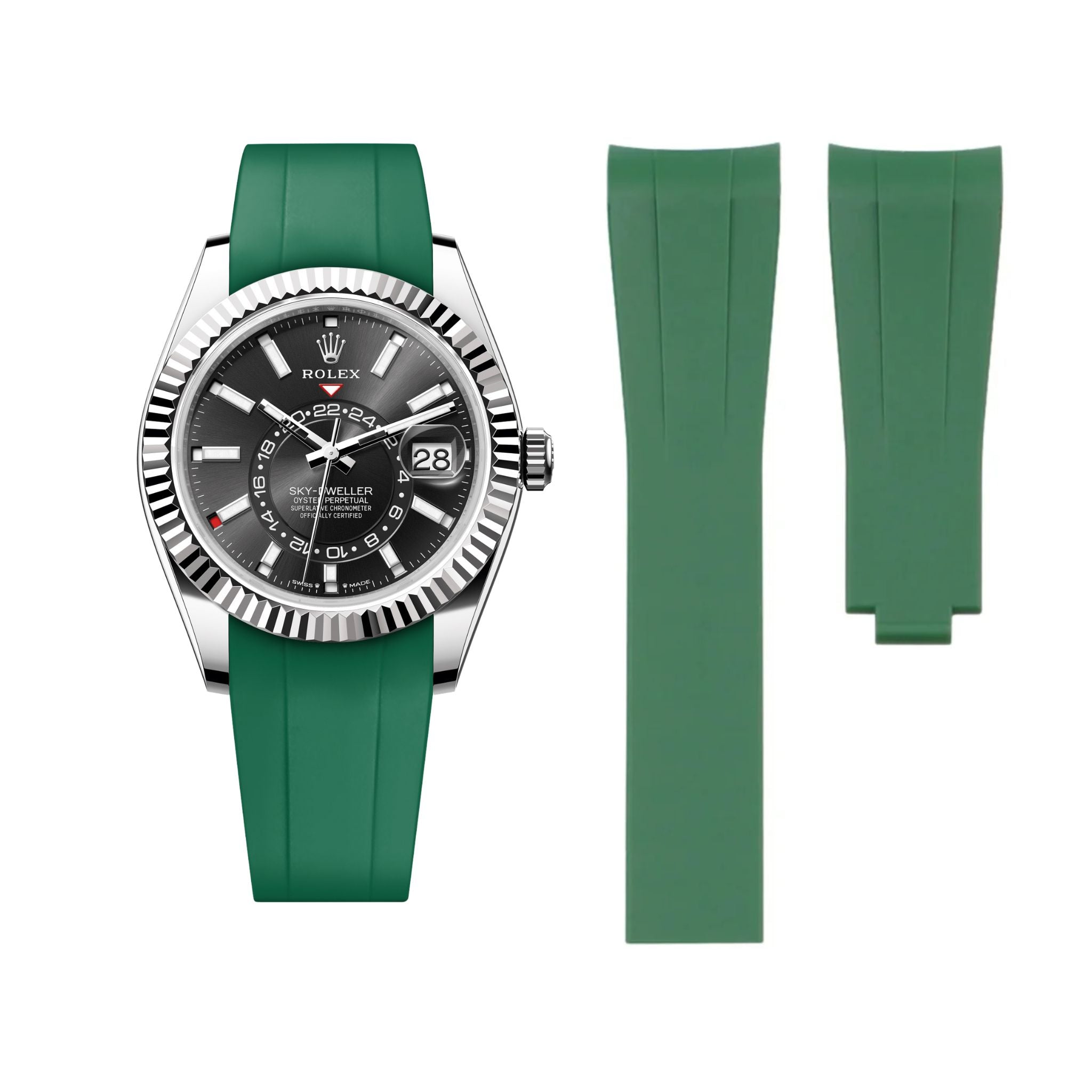 Deployant Rubber Strap - For Rolex Sky - Dweller - Green - Helvetus