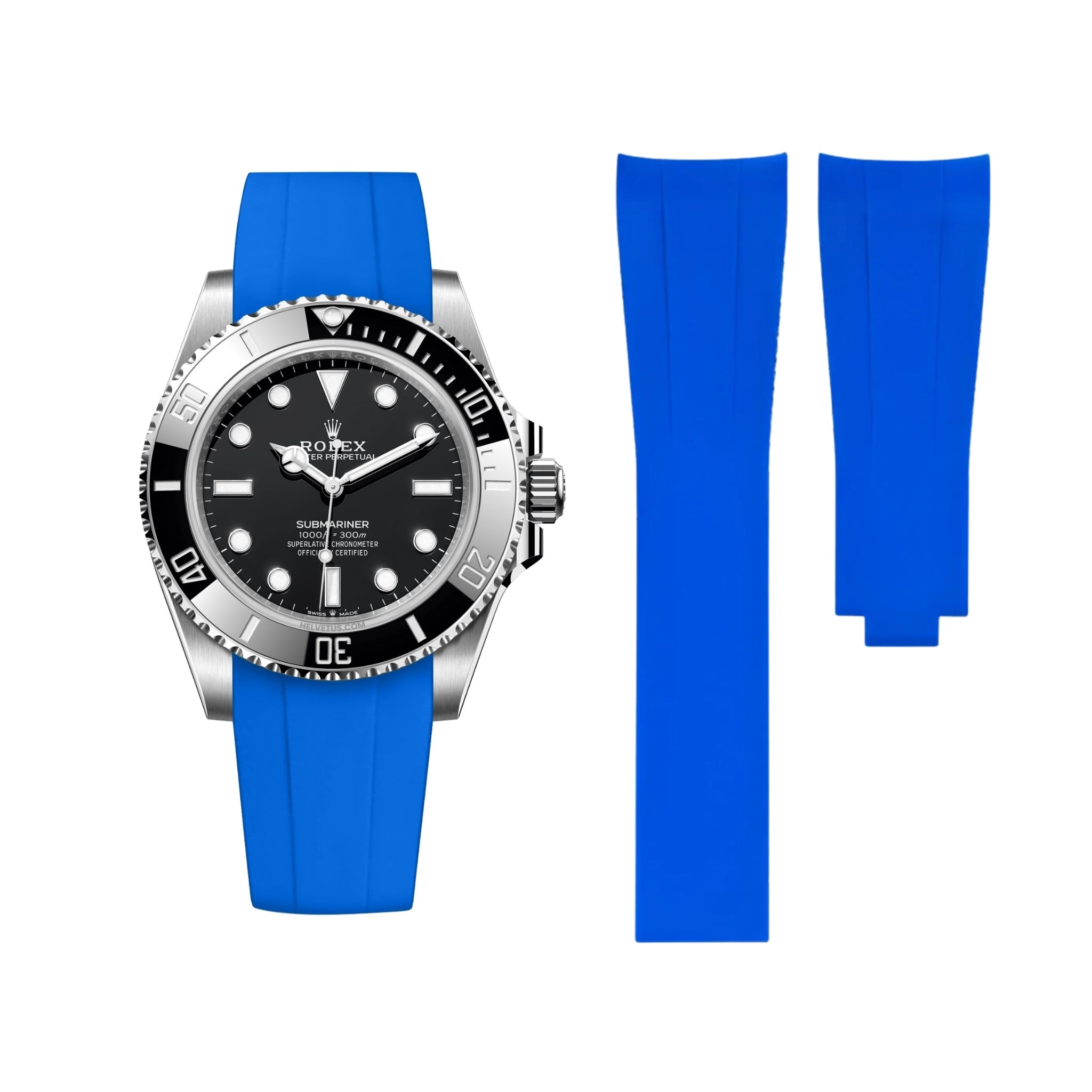 Deployant Rubber Strap - For Rolex Submariner - Blue - Helvetus