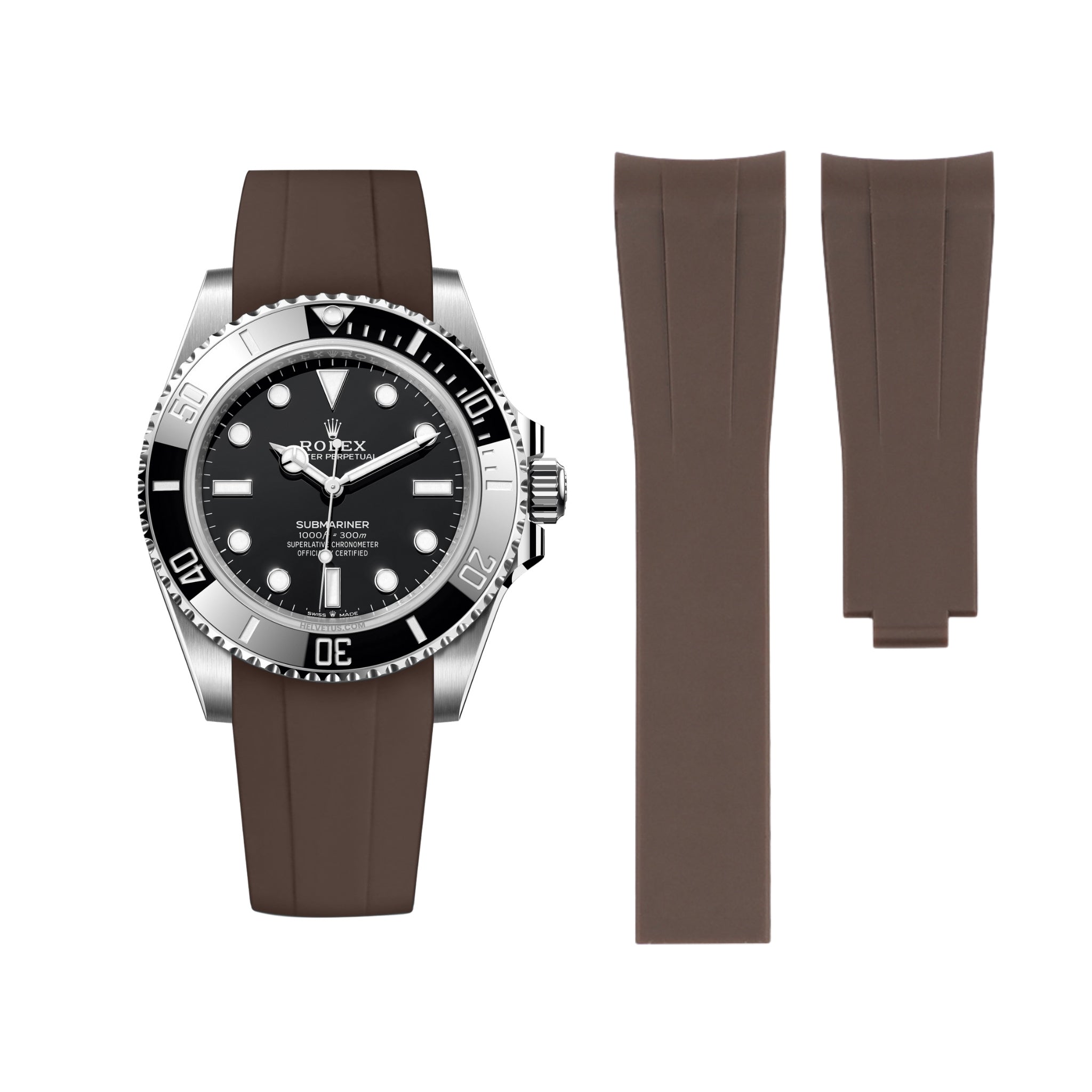 Deployant Rubber Strap - For Rolex Submariner - Brown - Helvetus