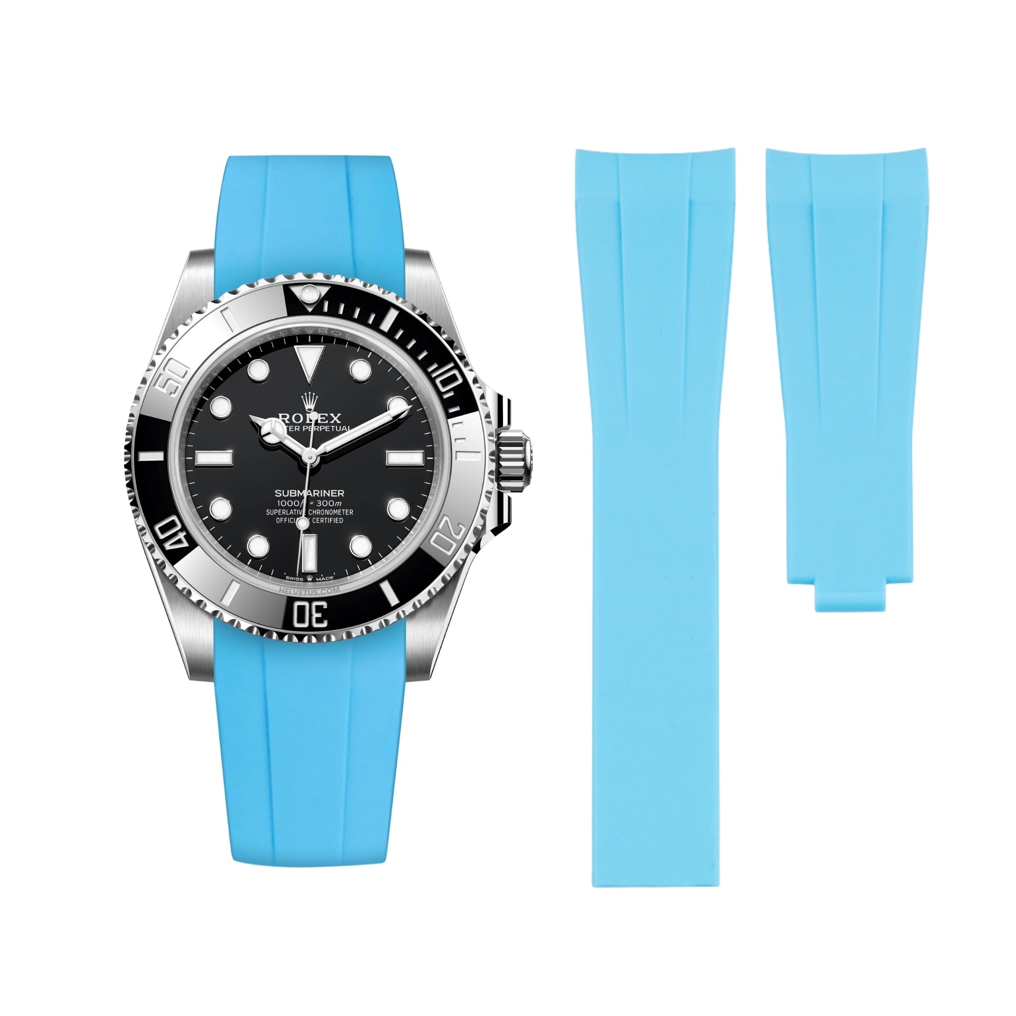 Deployant Rubber Strap - For Rolex Submariner - Light Blue - Helvetus