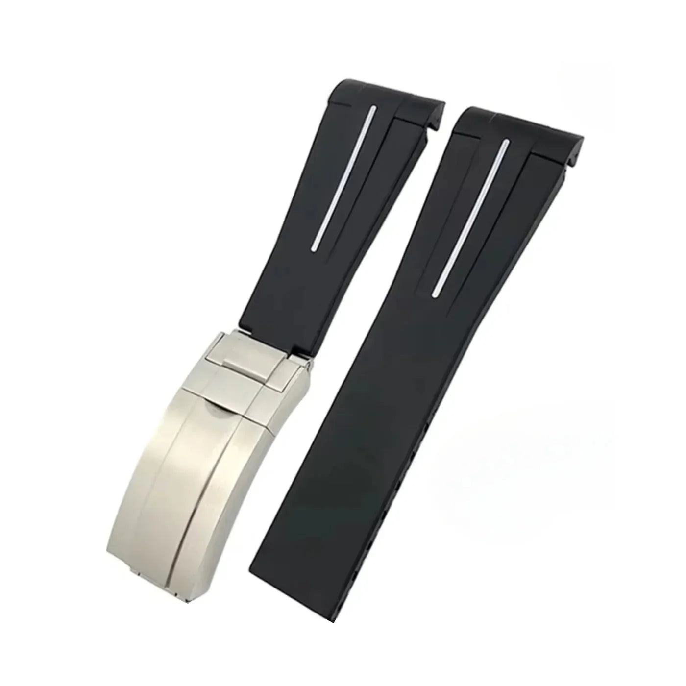 Deployant Rubber Strap - For Rolex Yacht - Master - Black w/White Line | LuxLine® - Helvetus