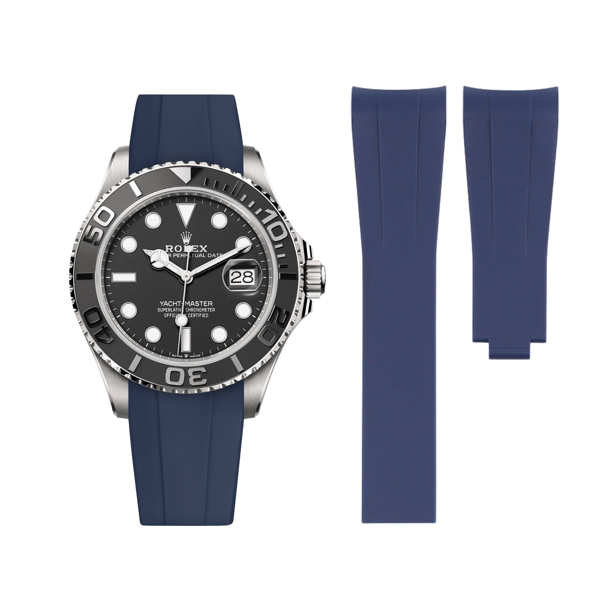 Deployant Rubber Strap - For Rolex Yacht - Master - Navy Blue - Helvetus