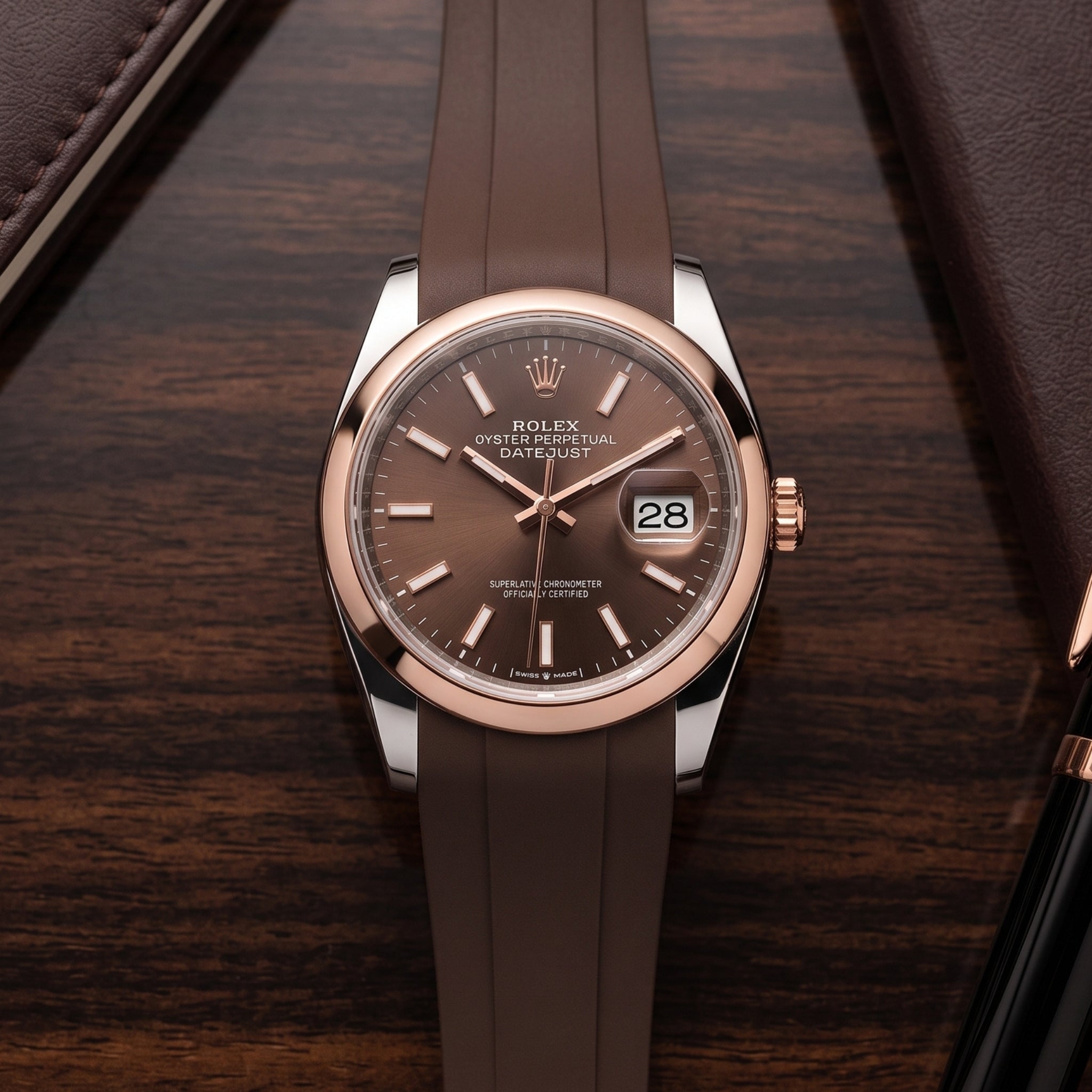 Faltschließe Kautschukarmband für Rolex Datejust 36 – Braun - Helvetus