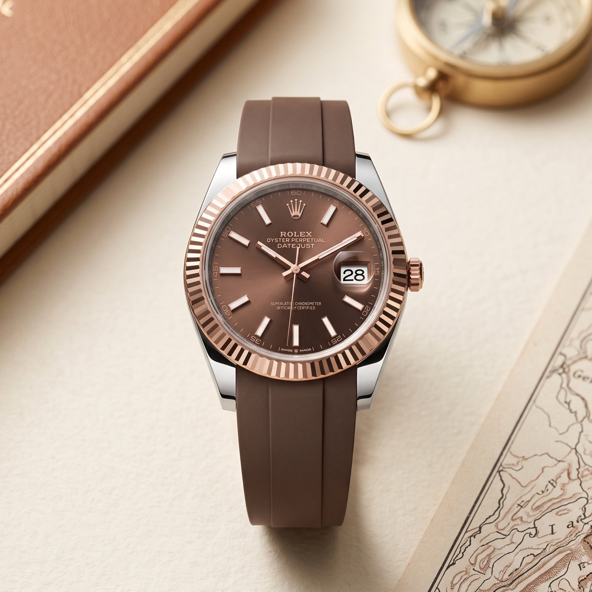 Faltschließe Kautschukarmband für Rolex Datejust 41mm – Braun - Helvetus