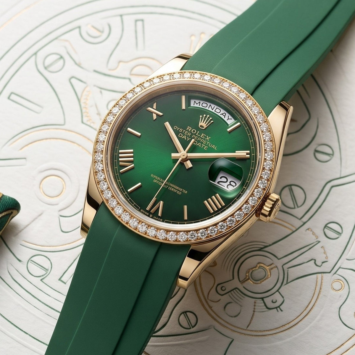 Faltschliesse Kautschukarmband für Rolex Day-Date 40mm – Grün - Helvetus
