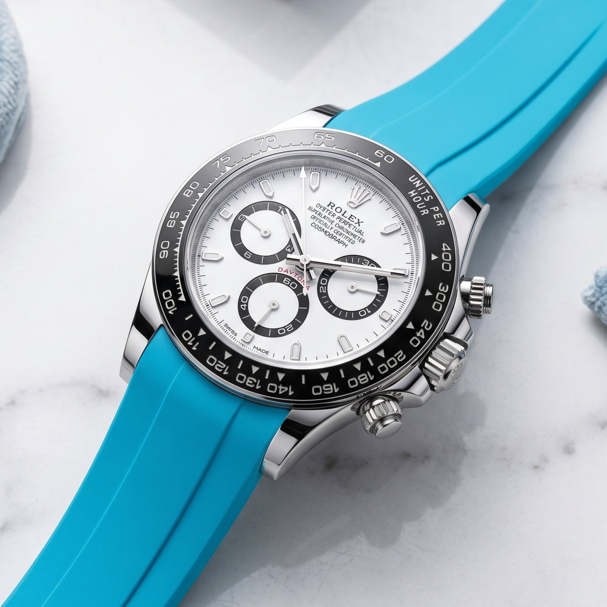 Faltschliesse Kautschukarmband für Rolex Daytona – Hell Blau - Helvetus