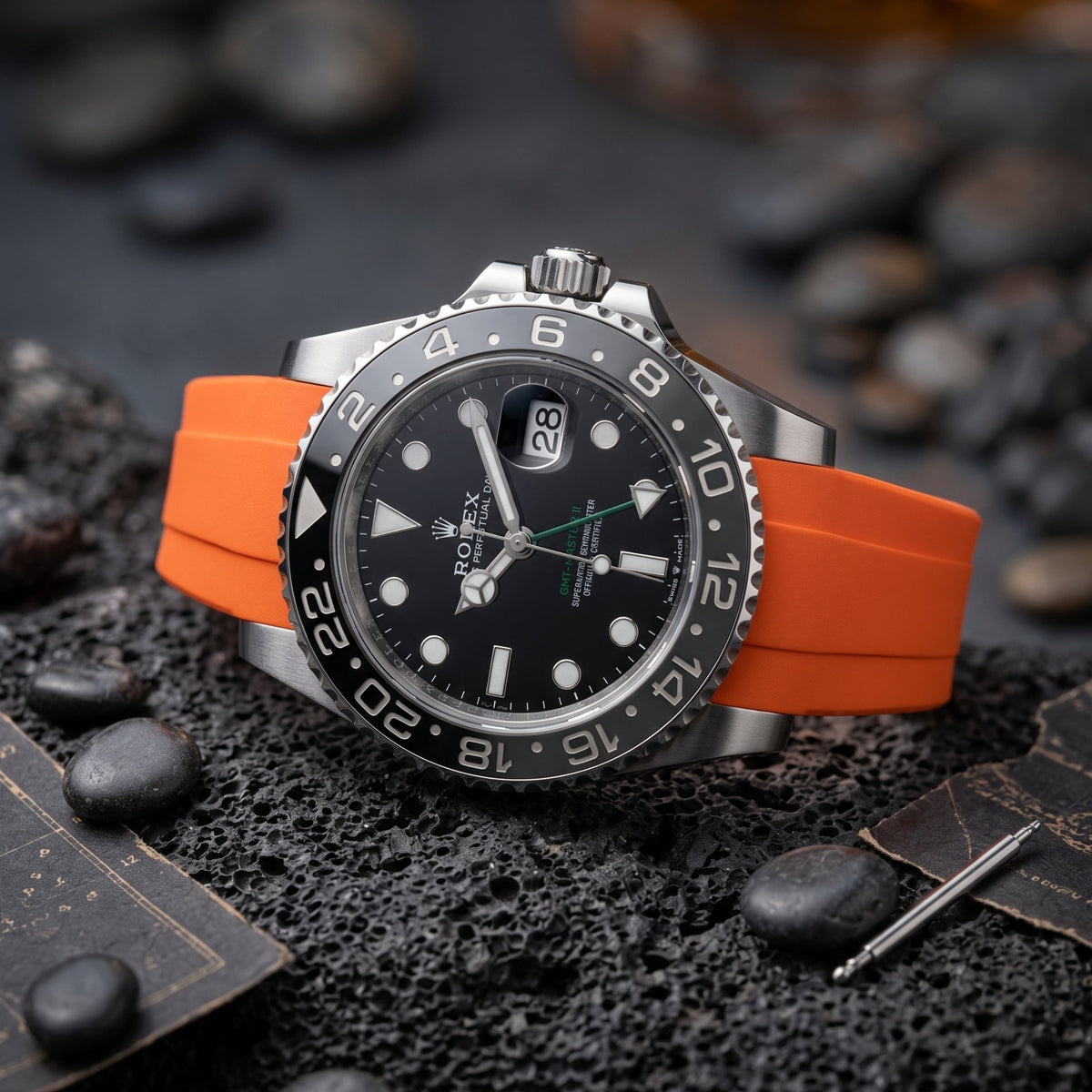 Faltschließe Kautschukarmband für Rolex GMT-Master II – Orange - Helvetus