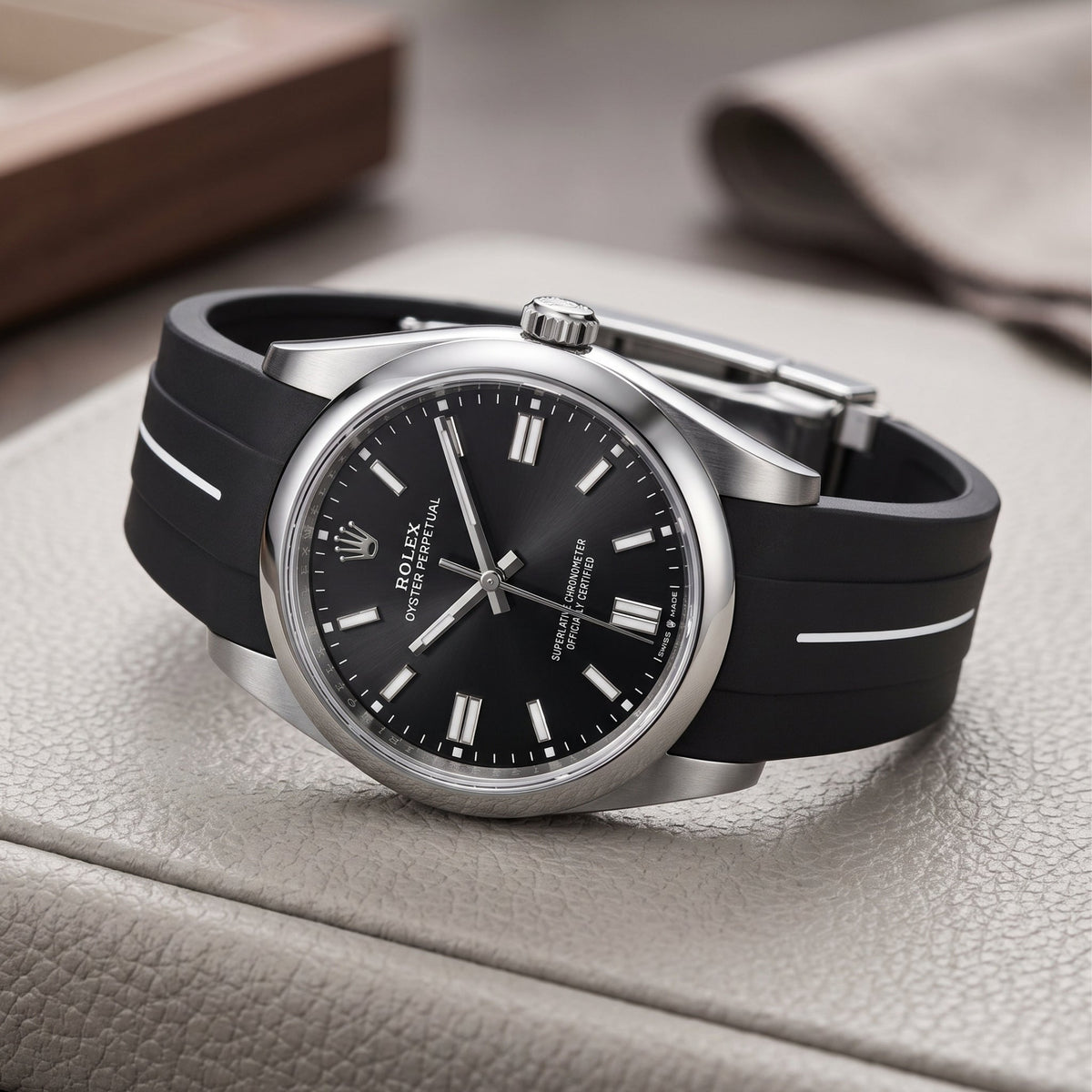 Faltschliesse Kautschukarmband für Rolex Oyster Perpetual 36mm – LuxLine® - Schwarz/Weiss - Helvetus