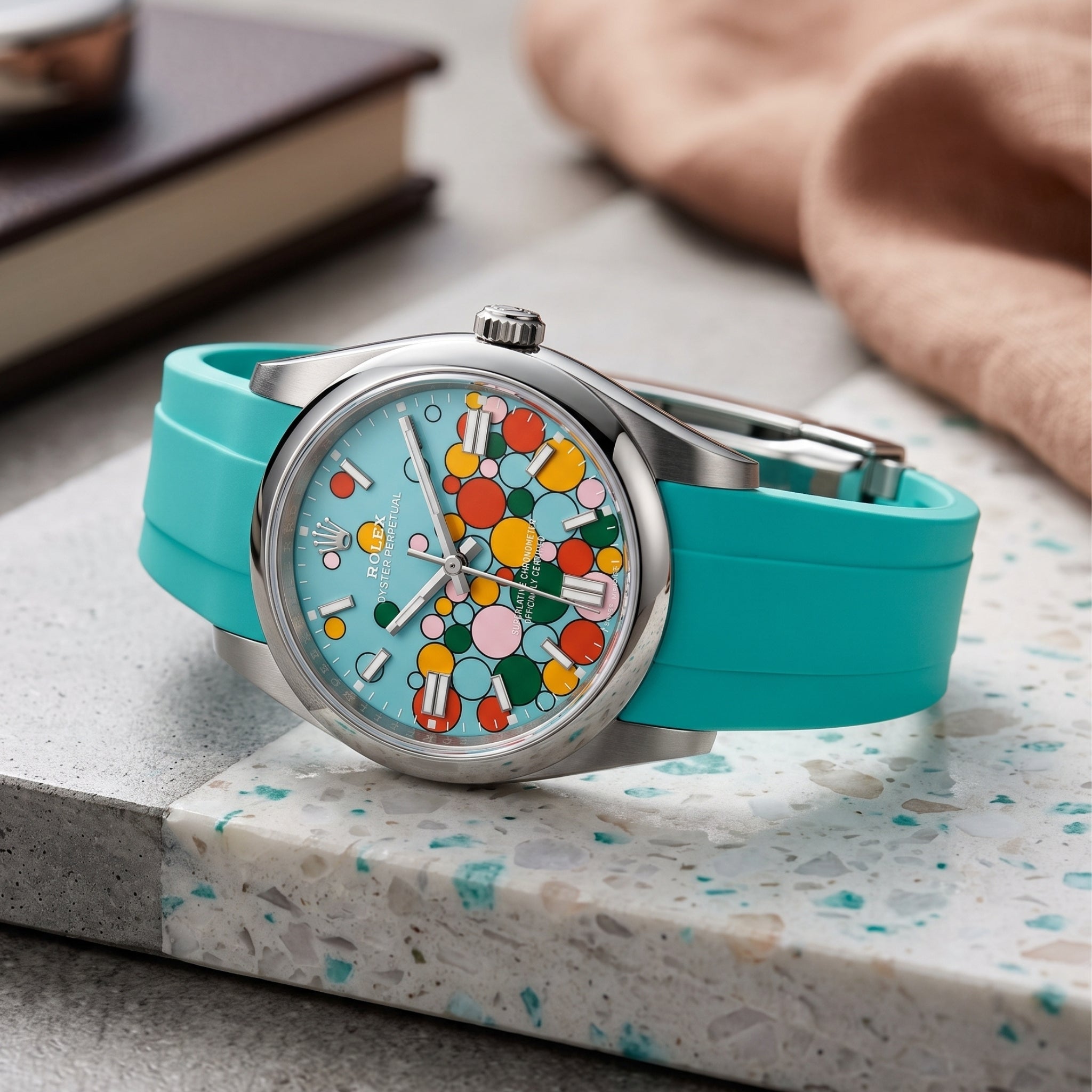 Faltschliesse Kautschukarmband für Rolex Oyster Perpetual 36mm – Türkis - Helvetus