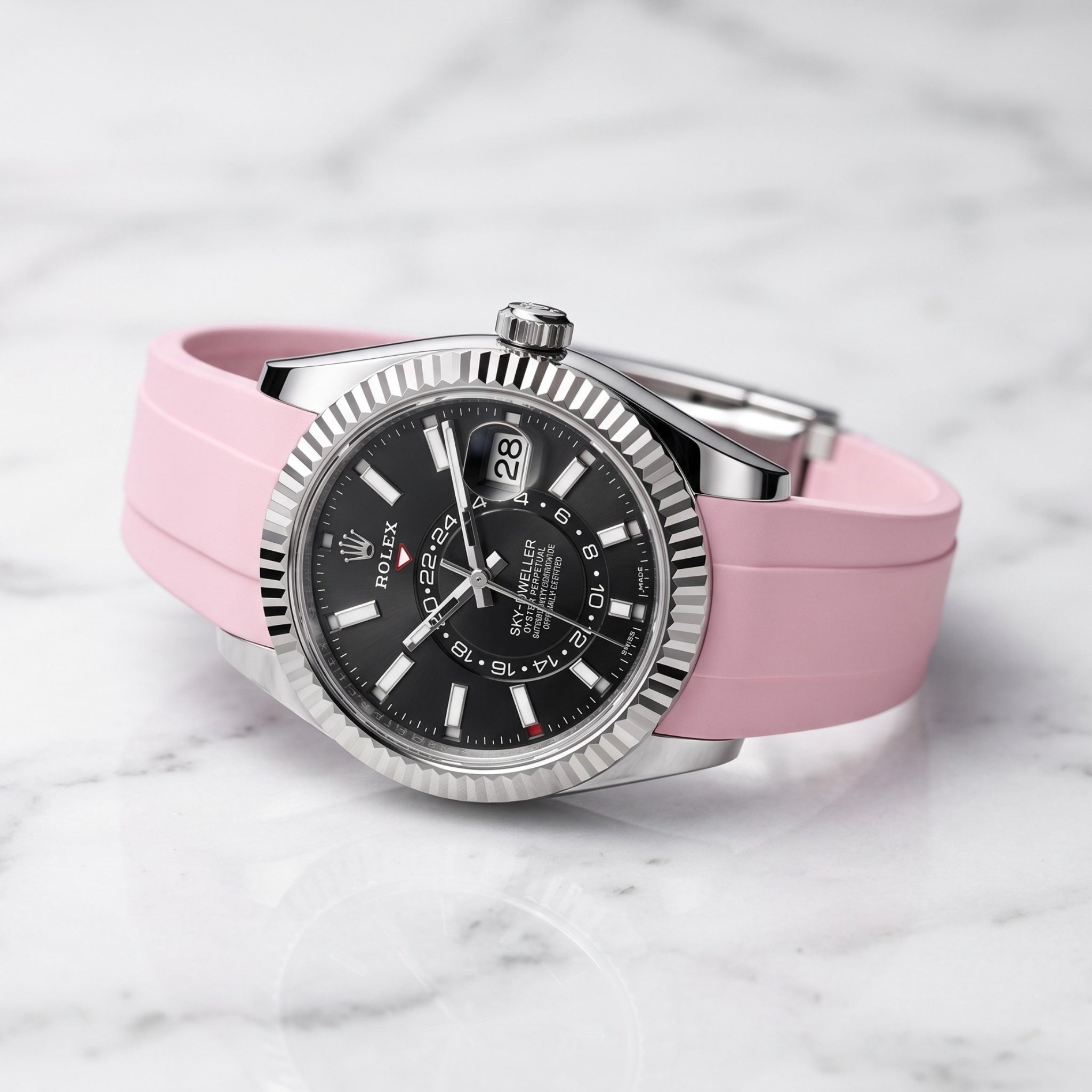 Faltschliesse Kautschukarmband für Rolex Sky-Dweller – Pink - Helvetus