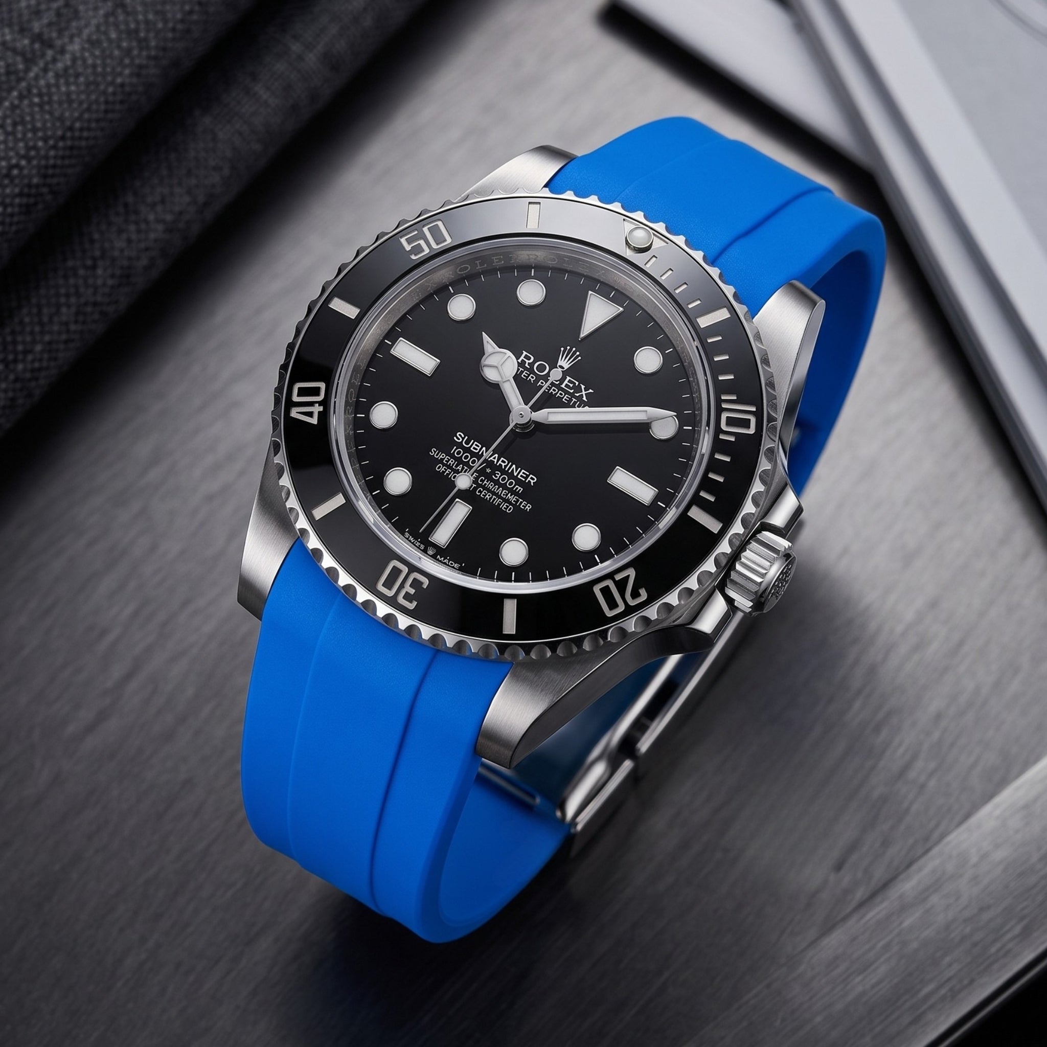 Faltschliesse Kautschukarmband für Rolex Submariner – Blau - Helvetus