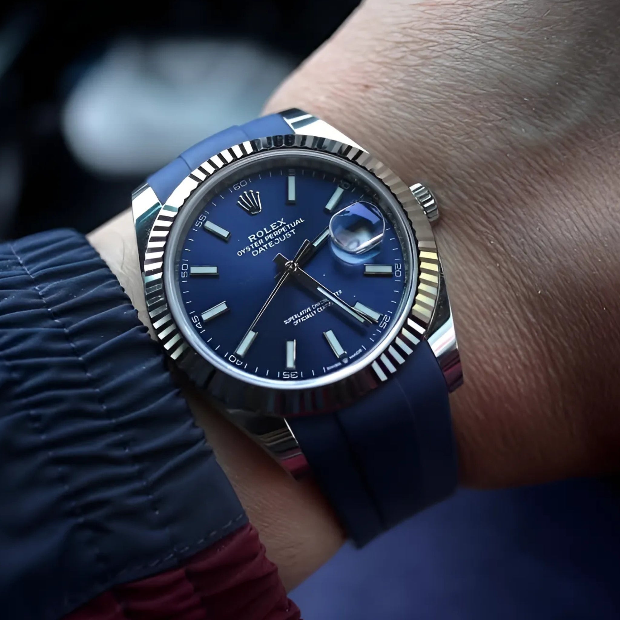 Faltschließe Kautschukarmband für Rolex Datejust 41mm – Dunkel Blau - Helvetus DE