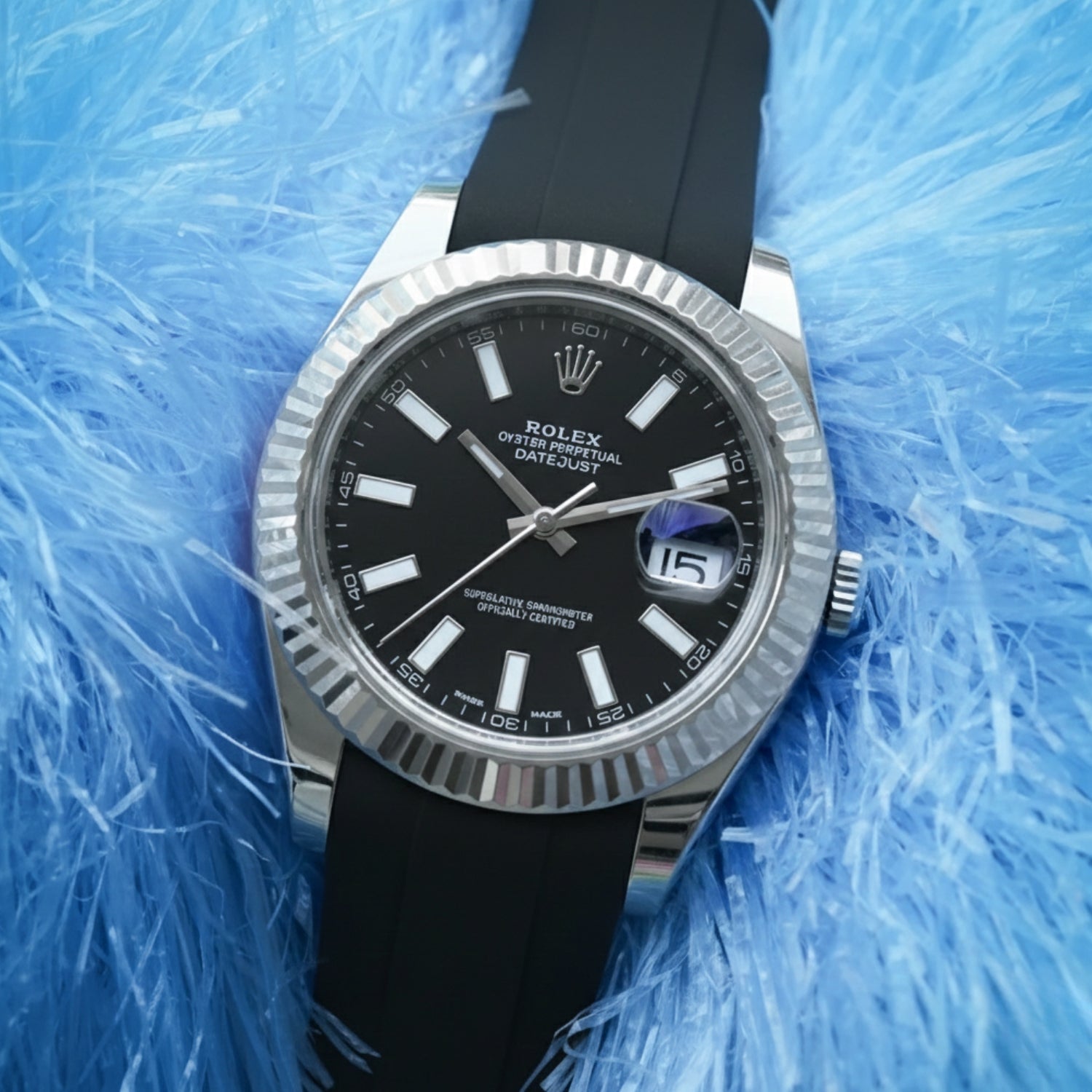 Faltschließe Kautschukarmband für Rolex Datejust 41mm – Schwarz - Helvetus DE