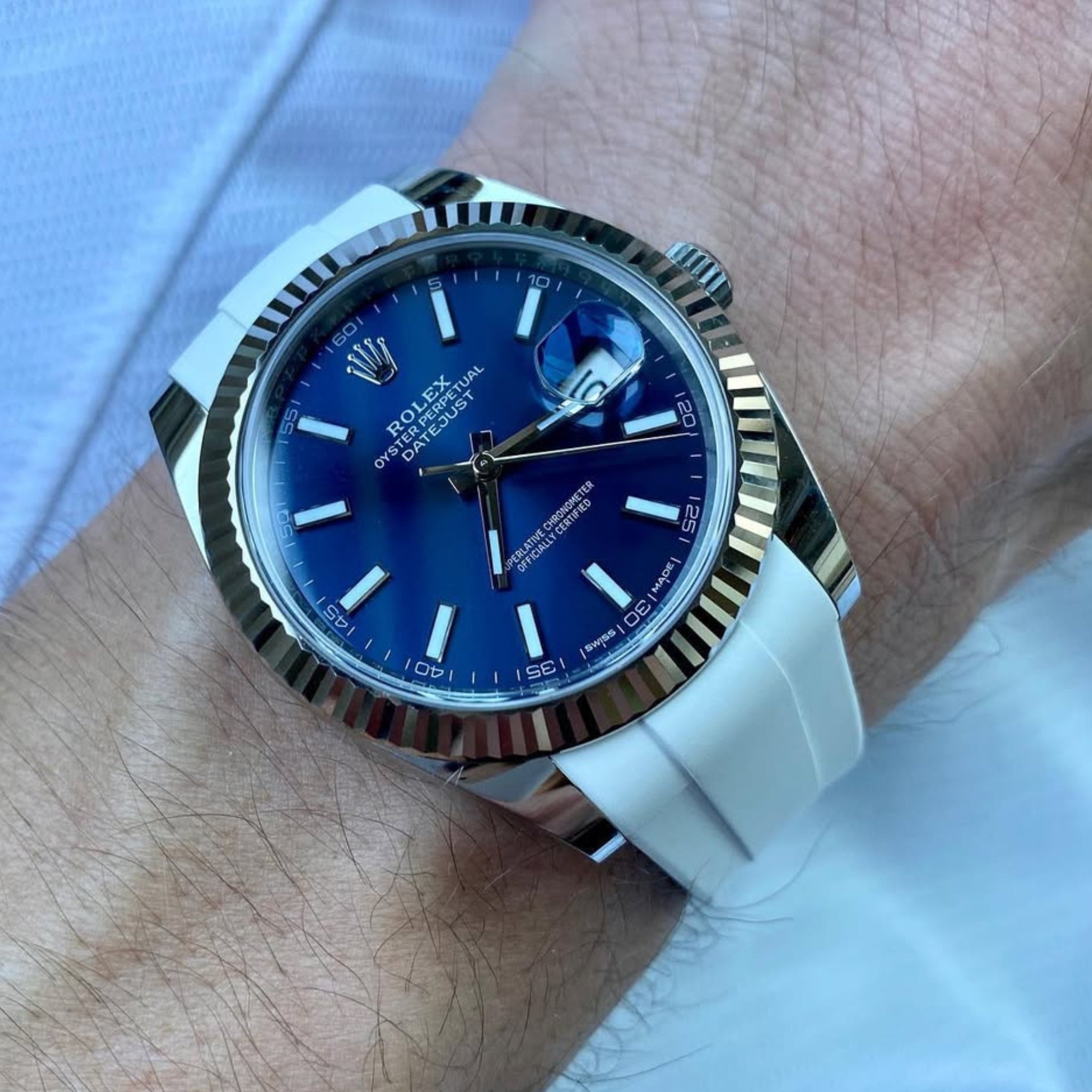 Faltschließe Kautschukarmband für Rolex Datejust 41mm – Weiss - Helvetus DE