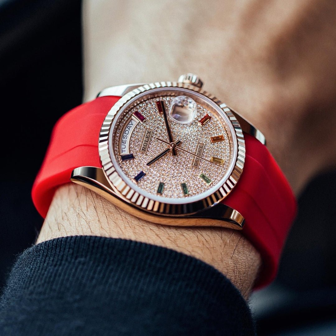 Faltschliesse Kautschukarmband für Rolex Day - Date 40mm – Rot - Helvetus DE