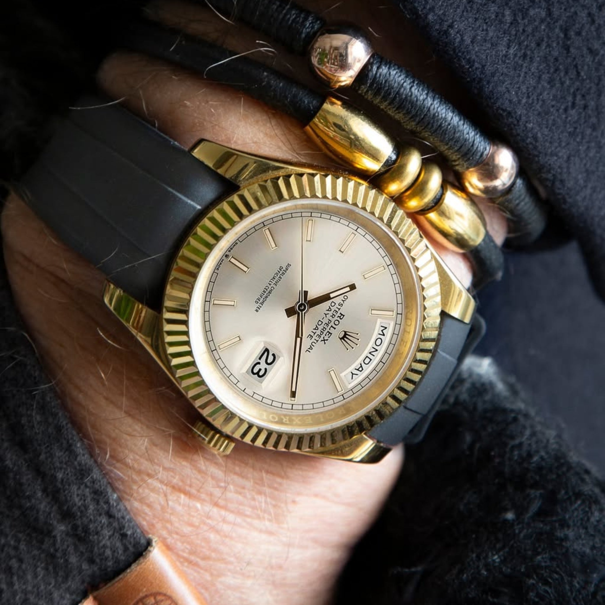 Faltschliesse Kautschukarmband für Rolex Day - Date 40mm – Schwarz - Helvetus DE