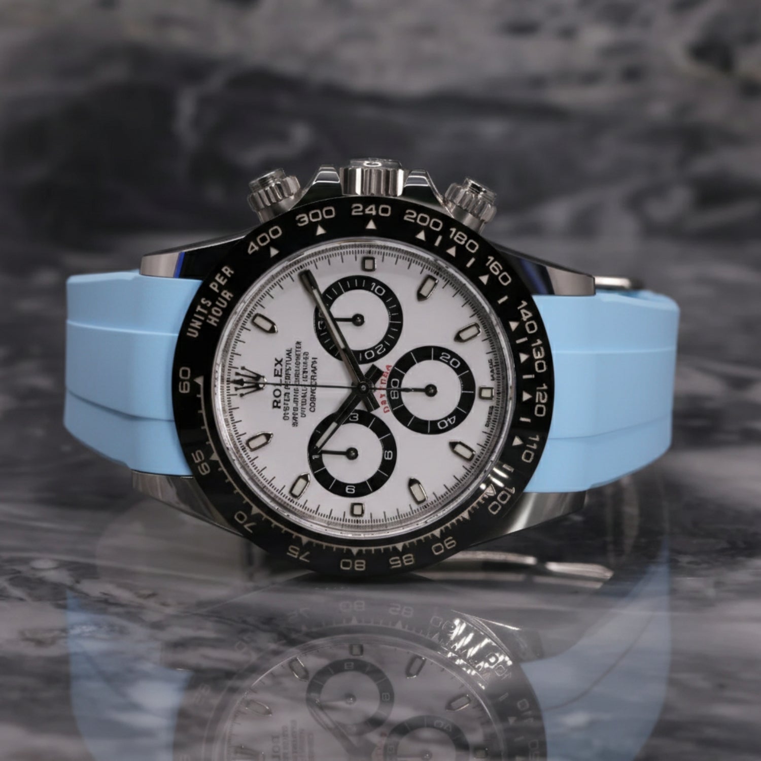 Faltschliesse Kautschukarmband für Rolex Daytona – Baby Blau - Helvetus DE