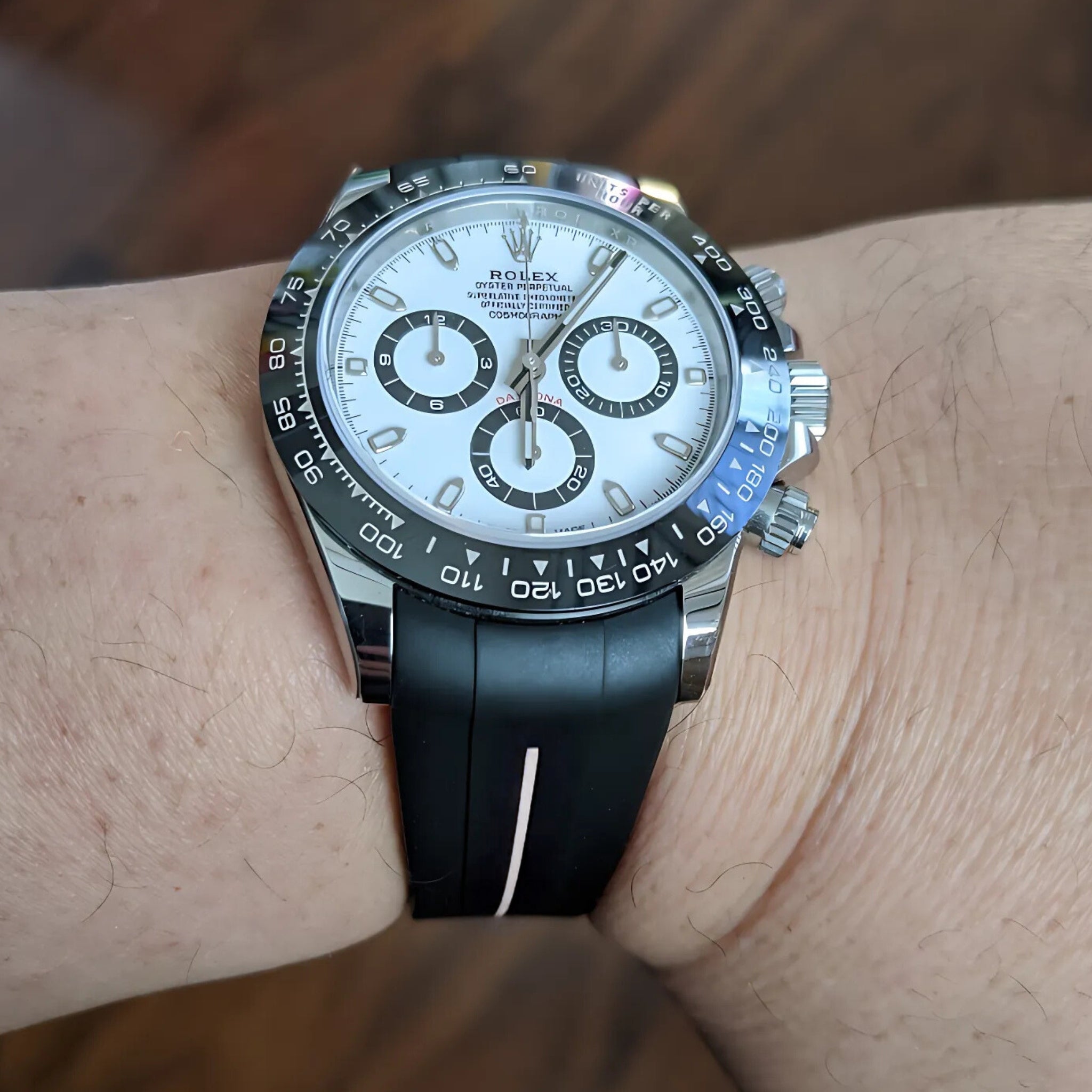 Faltschliesse Kautschukarmband für Rolex Daytona – LuxLine® - Schwarz/Weiss - Helvetus DE