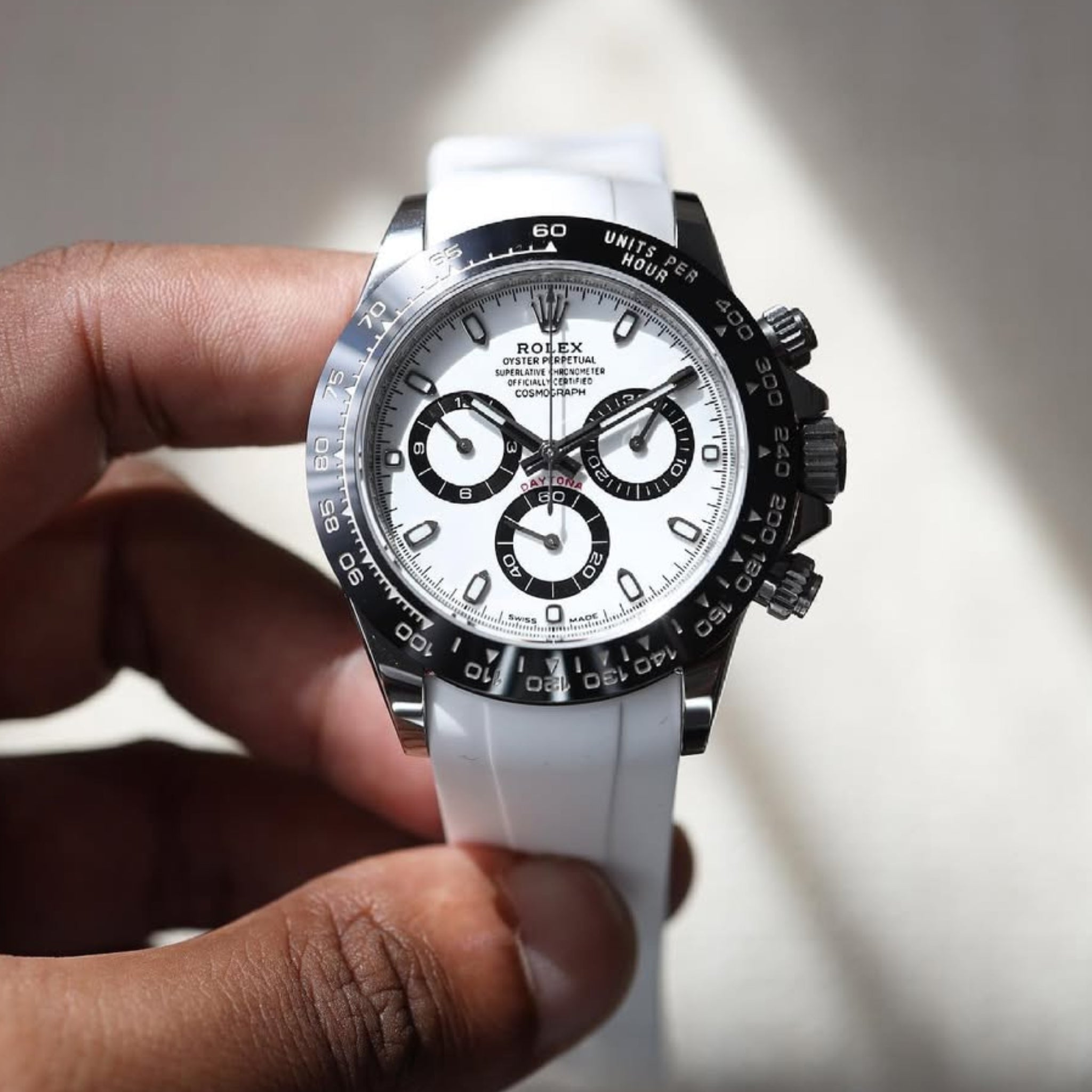 Faltschliesse Kautschukarmband für Rolex Daytona – Weiss - Helvetus DE