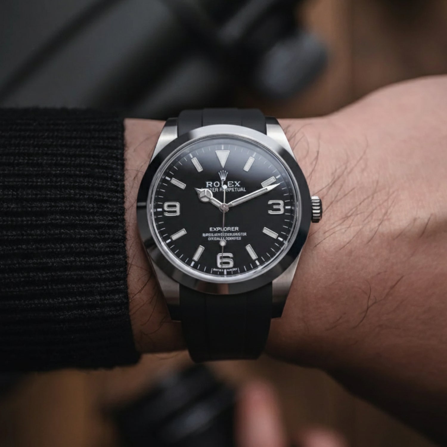 Faltschließe Kautschukarmband für Rolex Explorer I – Schwarz - Helvetus DE