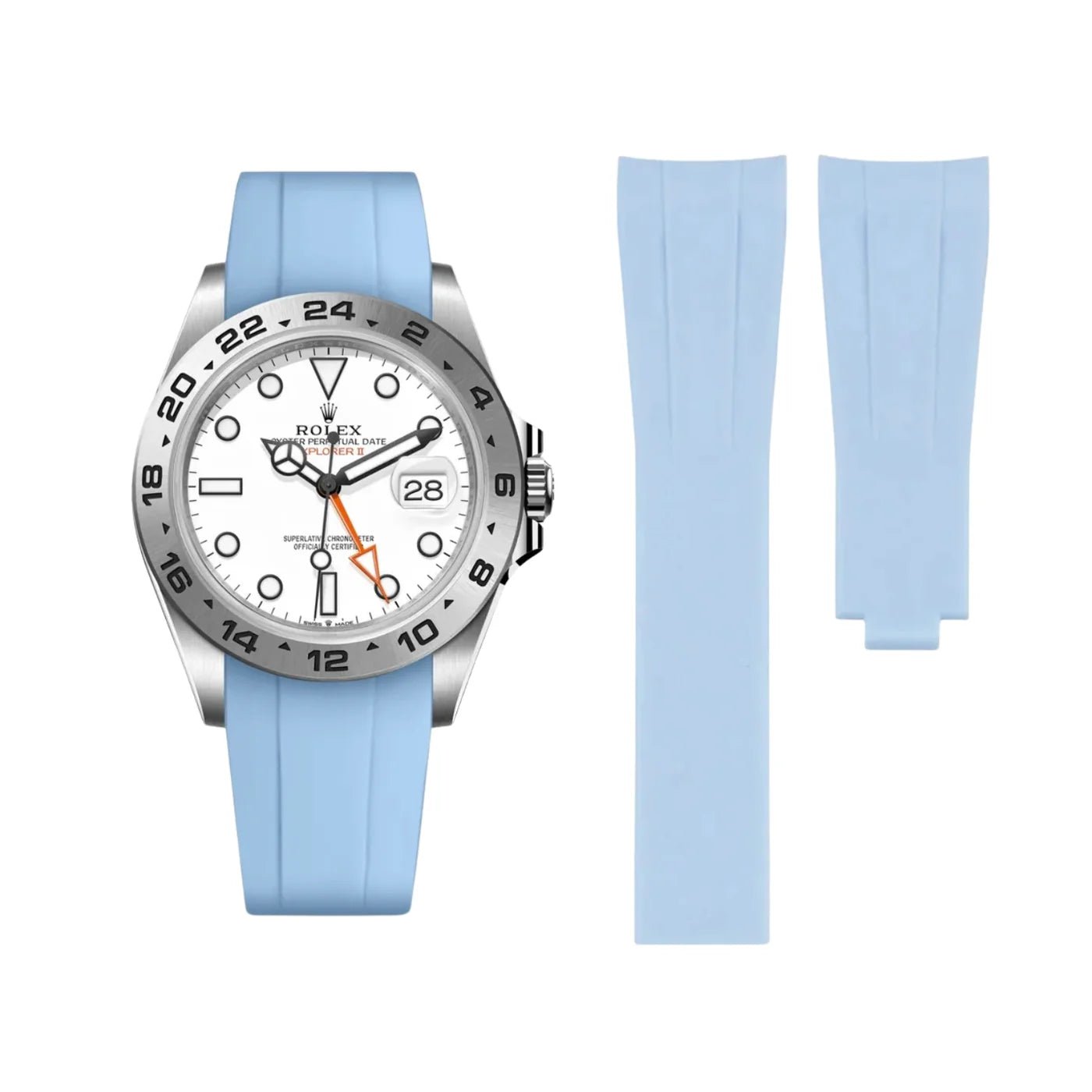 Faltschließe Kautschukarmband für Rolex Explorer II – Baby Blau - Helvetus DE