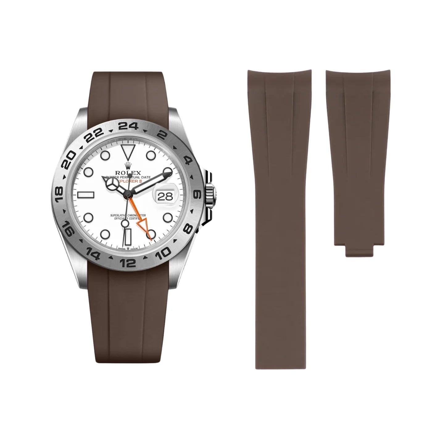 Faltschließe Kautschukarmband für Rolex Explorer II – Braun - Helvetus DE