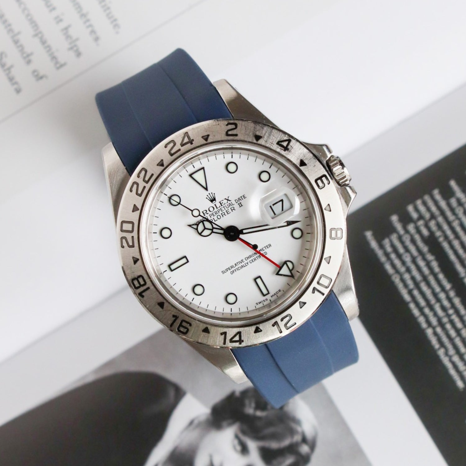 Faltschließe Kautschukarmband für Rolex Explorer II – Dunkel Blau - Helvetus DE