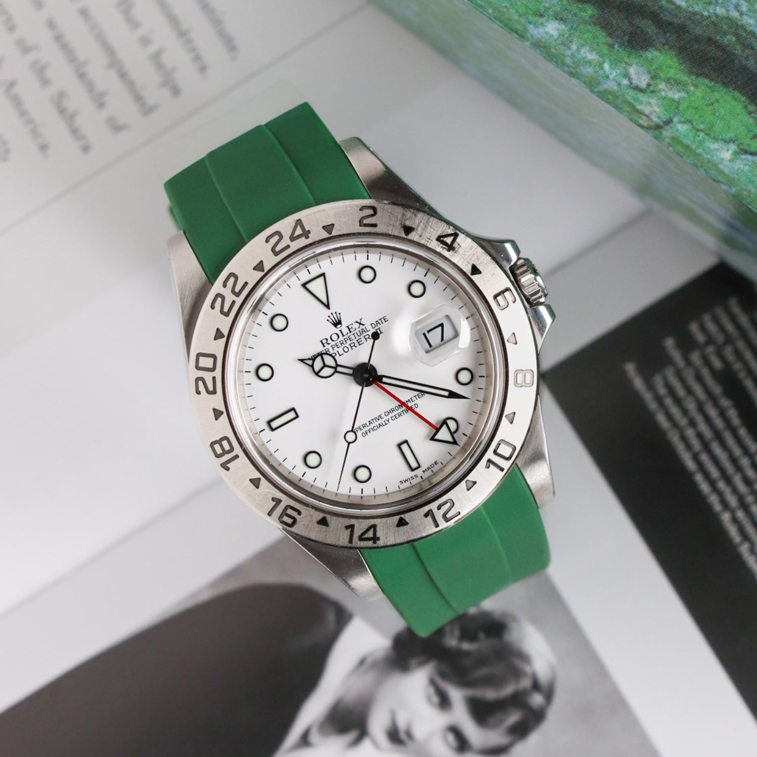 Faltschließe Kautschukarmband für Rolex Explorer II – Grün - Helvetus DE