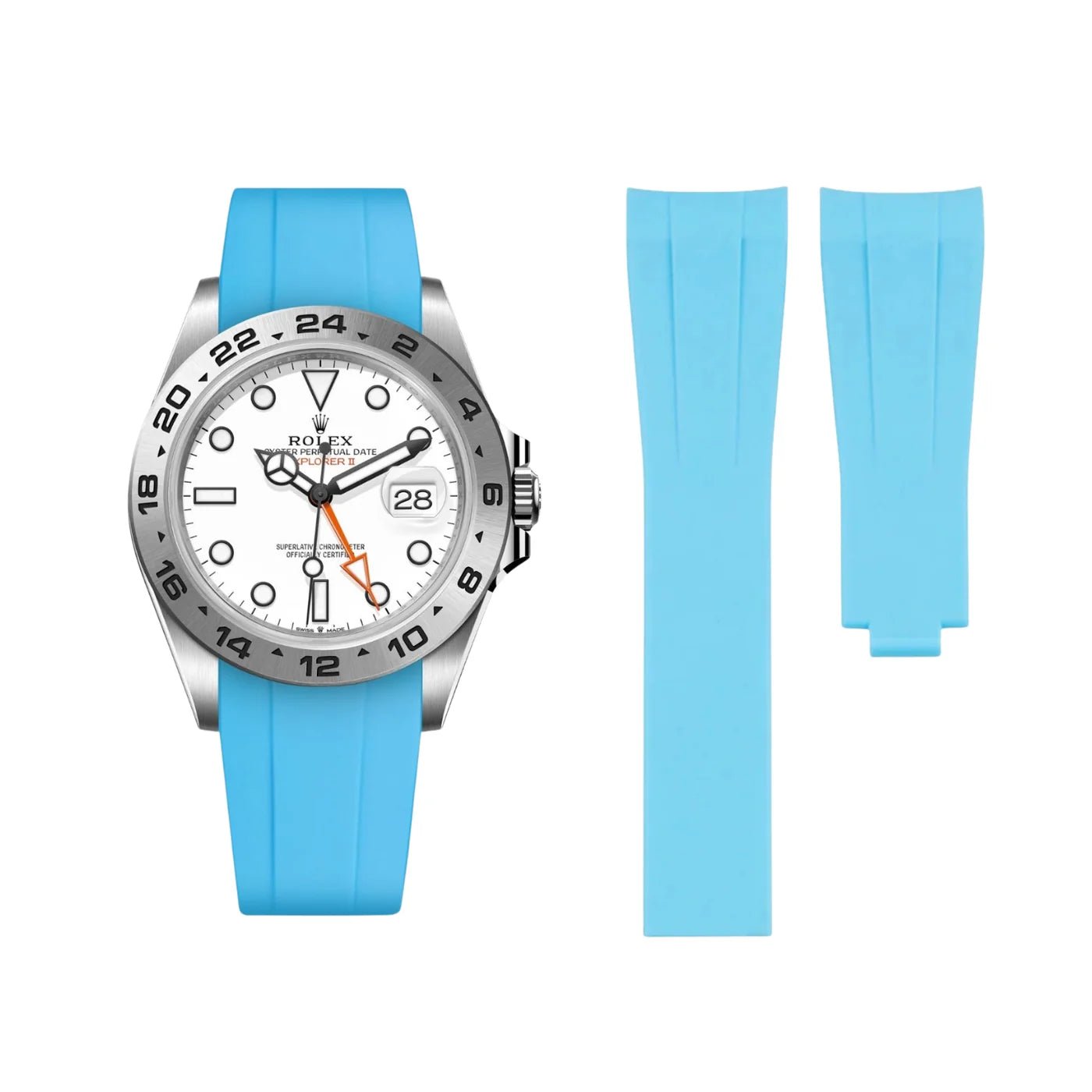 Faltschließe Kautschukarmband für Rolex Explorer II – Hell Blau - Helvetus DE