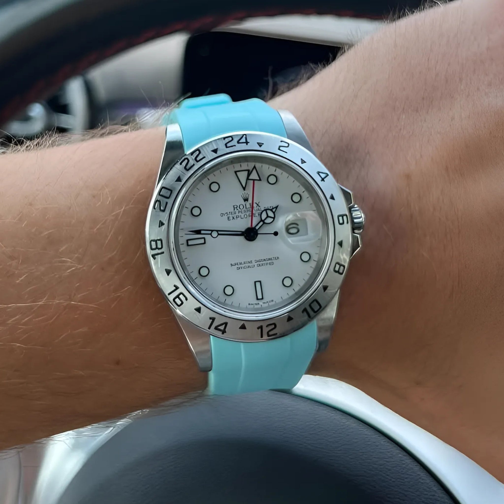 Faltschließe Kautschukarmband für Rolex Explorer II – Türkis - Helvetus DE