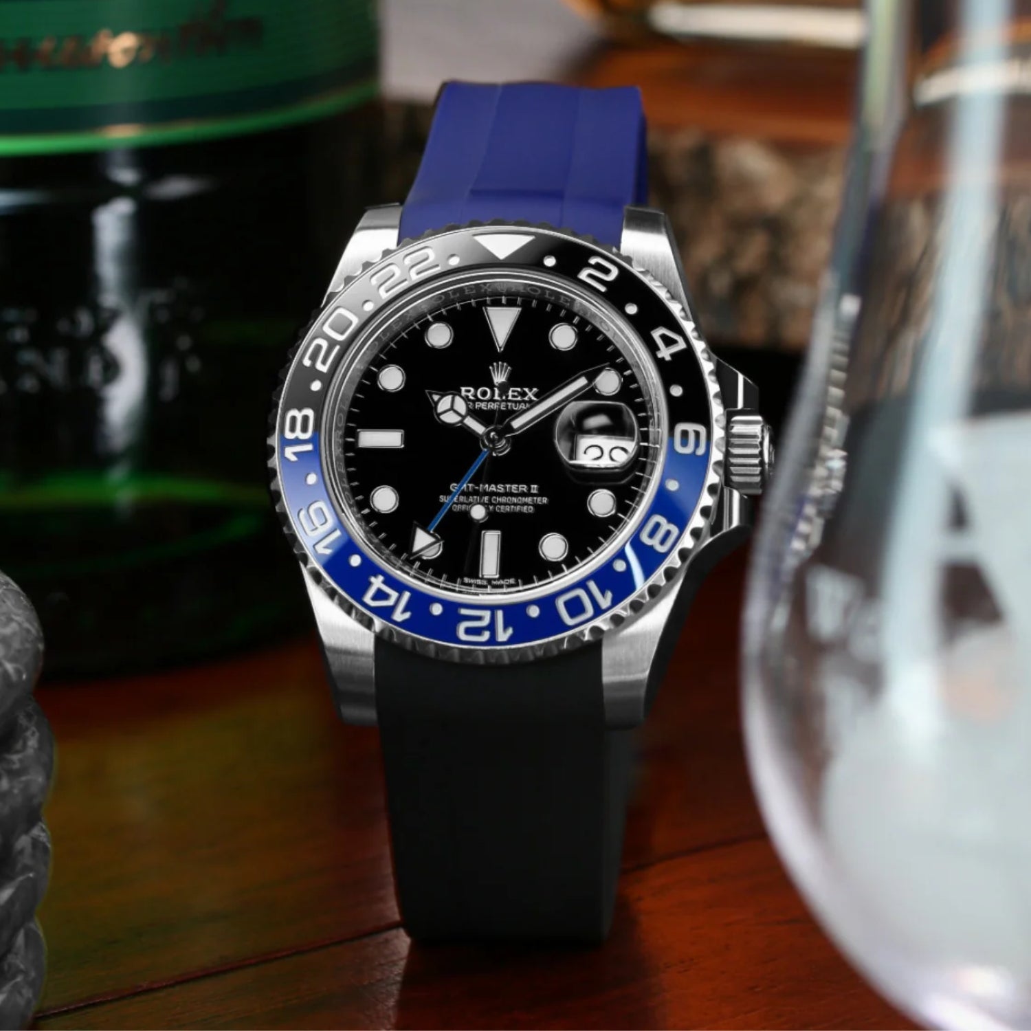 Faltschließe Kautschukarmband für Rolex GMT - Master II – Dunkel Blau - Helvetus DE