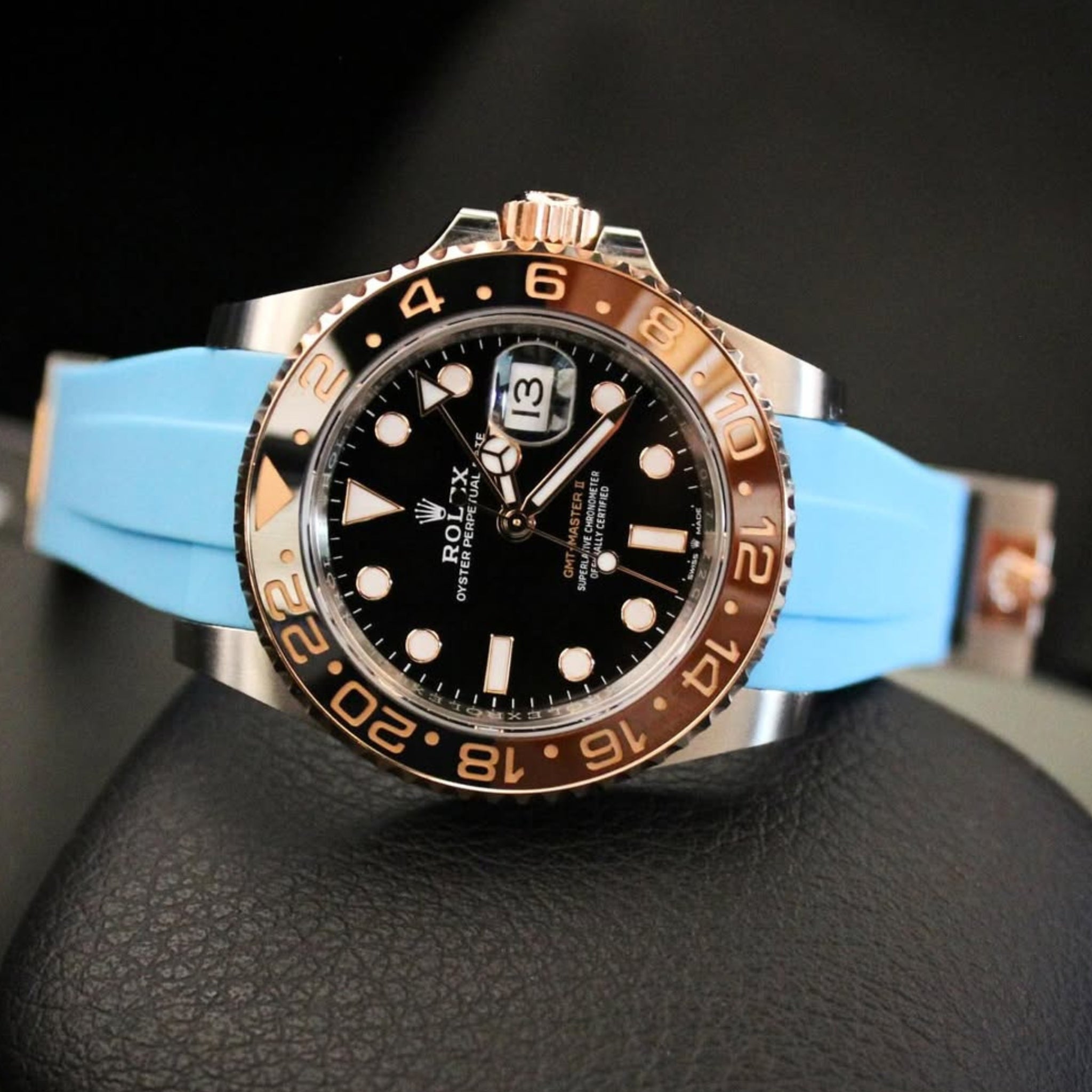 Faltschließe Kautschukarmband für Rolex GMT - Master II – Hell Blau - Helvetus DE