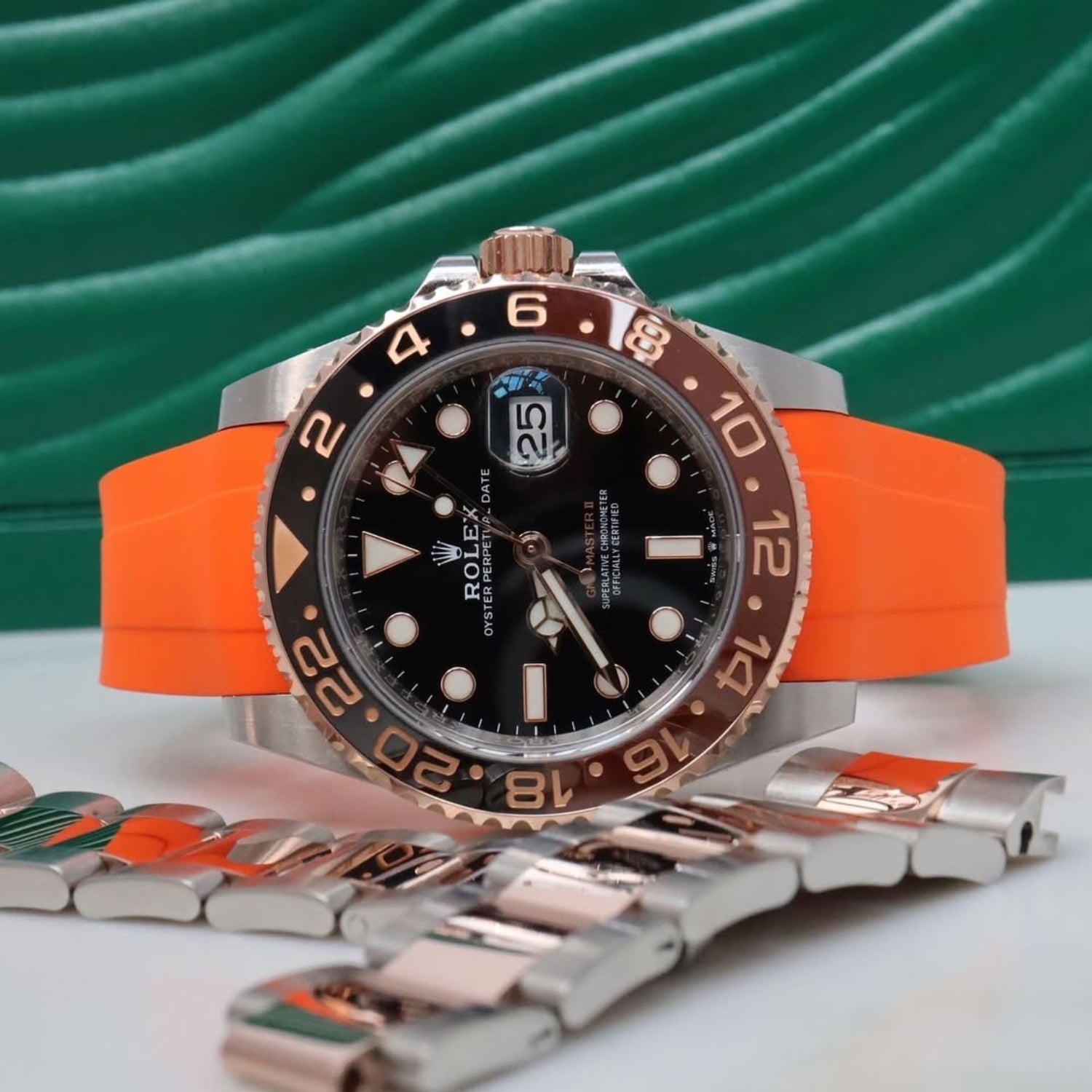 Faltschließe Kautschukarmband für Rolex GMT - Master II – Orange - Helvetus DE
