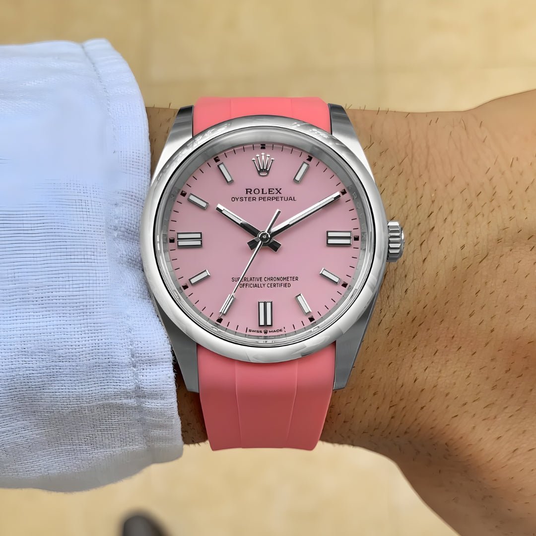 Faltschliesse Kautschukarmband für Rolex Oyster Perpetual 41mm – Pink - Helvetus DE