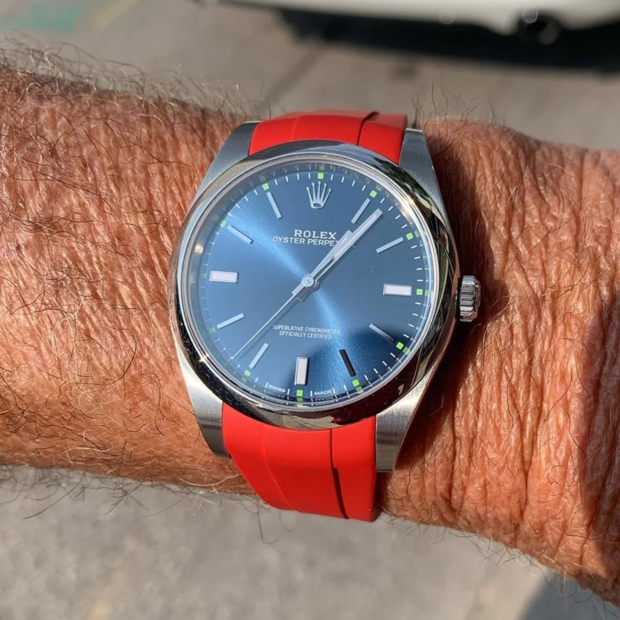 Faltschliesse Kautschukarmband für Rolex Oyster Perpetual 41mm – Rot - Helvetus DE