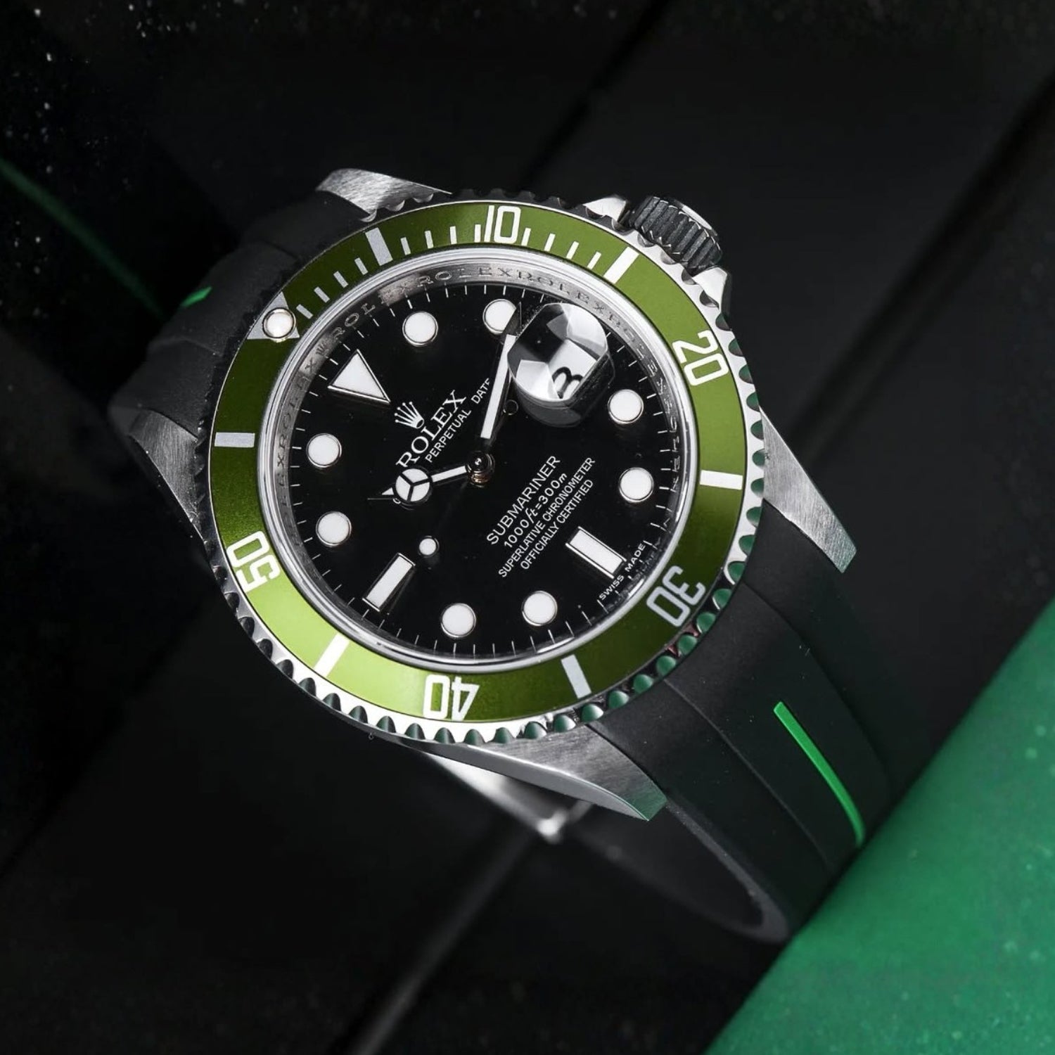 Faltschliesse Kautschukarmband für Rolex Submariner – Luxline® - Schwarz/Grün - Helvetus DE
