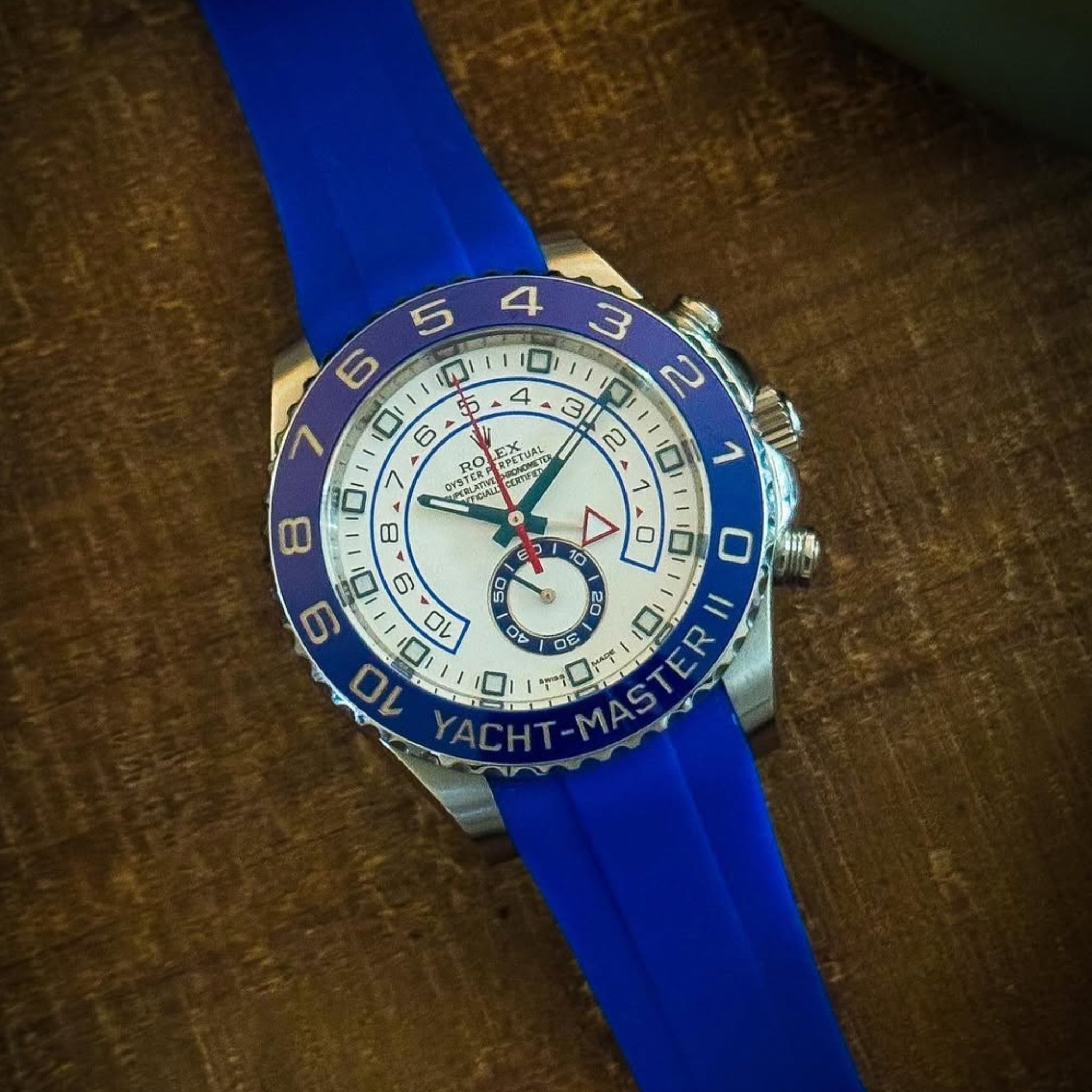 Faltschließe Kautschukarmband für Rolex Yacht - Master II 44mm - Blau - Helvetus DE
